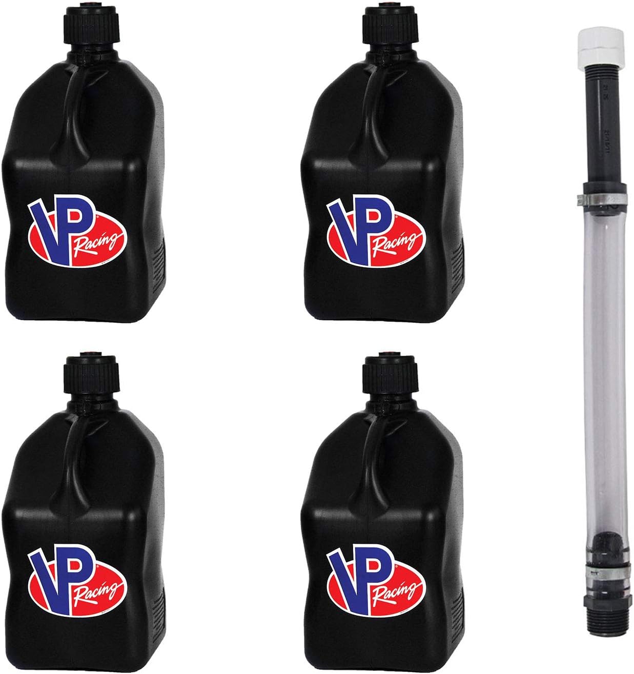 VP Racing 3582-CA - 5.5-Gallon Square Motorsport Jug 4 Pack - Black, Deluxe Hose, Tight Seal
