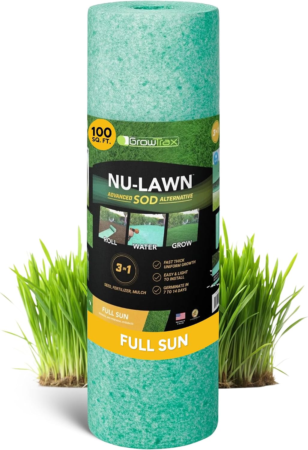 Growtrax Biodegradable Grass Seed Mat & Fertilizer - 100 Sq Ft Bermuda Rye | Grass Seed for Lawns, Dog Patches & Shade, Just Water and Grow