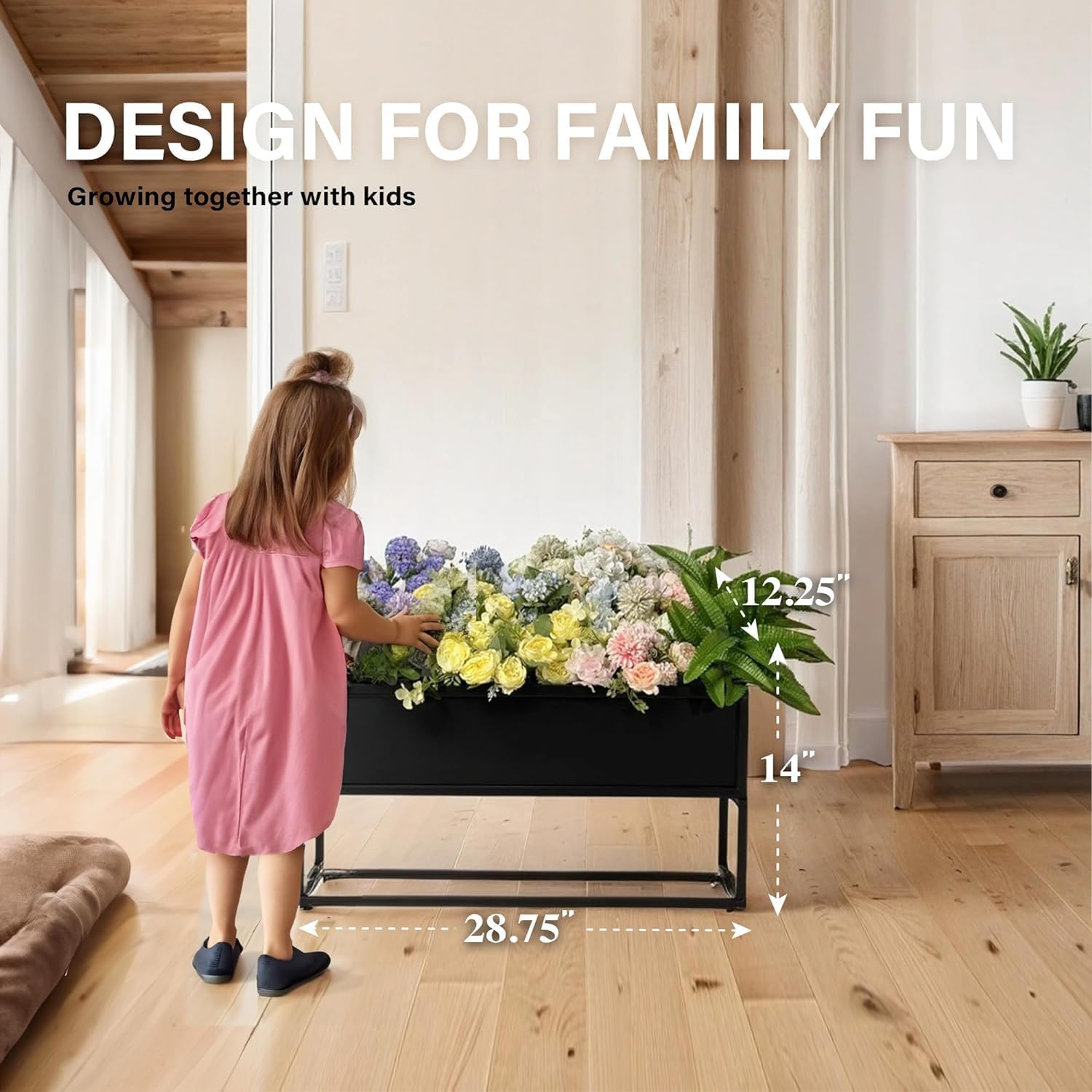 Cocoyard Metal Elevated Planter Box - 28" Raised Garden Bed with Legs for Indoor and Outdoor - Tall Rectangle Planter with Felt Liner