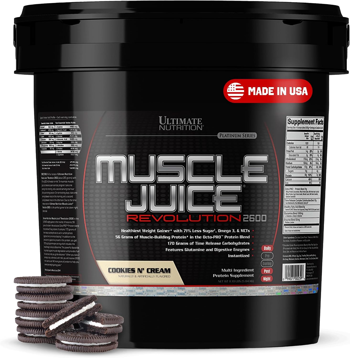 Ultimate Nutrition Muscle Juice Revolution 2600 Weight Gainer, Muscle Recovery with Glutamine, Micellar Casein and Time Release Complex Carbohydrates, Banana Protein Powder, 4.69 Pounds | 70g Octo-PRO™ Protein Blend, 175g Time-Release Carbs, 1000mg Gluta…