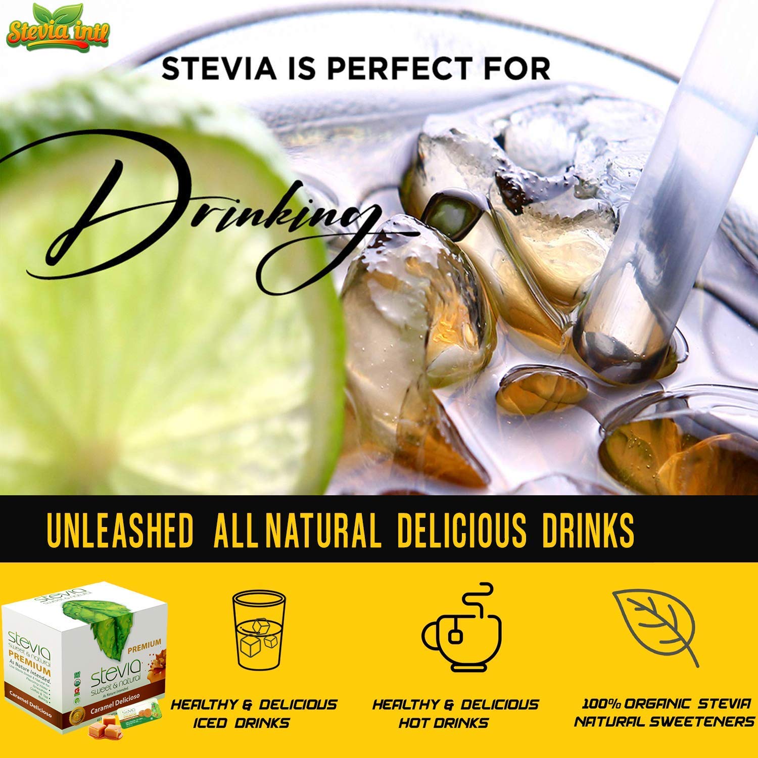 Caramel Delicioso Organic Stevia Powder. All-Natural Sweetener, Sugar Substitute Highly Concentrated & Pure Extract Stevia. 0 Calorie