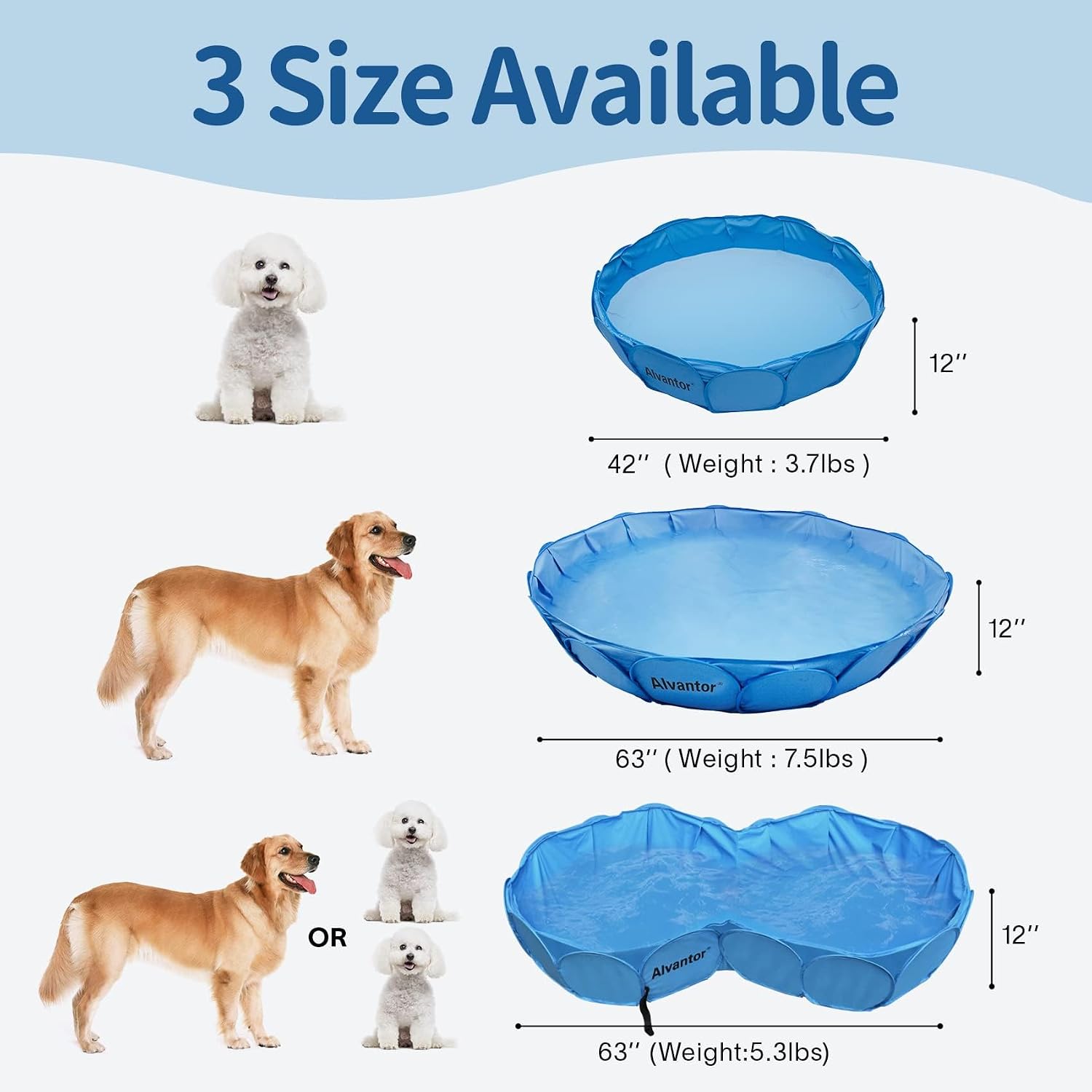 Alvantor Pet Swimming Pool Dog Bathing Tub Kiddie Pools Cat Puppy Shower Spa Foldable Portable Indoor Outdoor Pond Ball Pit 63"x12" Patent Pending
