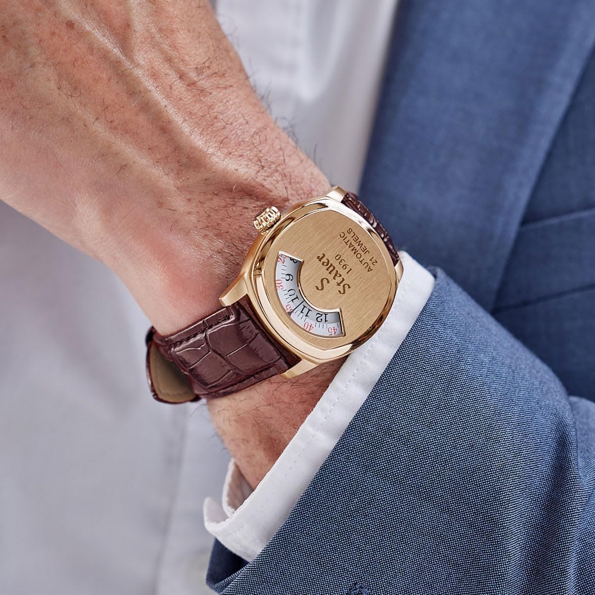Stauer 1930 Dashtronic Watch Cotswold Genuine Men's Automatic Watch with Leather Band and Stainless Steel Case 21-Jewel Movement and 3-ATM Water Resistant