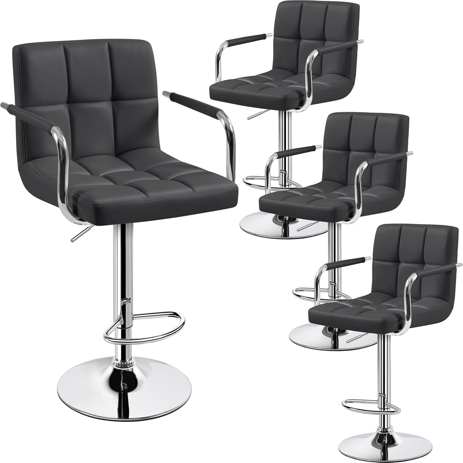 Yaheetech Bar Stools Set of 2, Swivel with Backs, Adjustable Height, White | 360° Swivel Barstools Feature Padded PU Leather Seats, Supportive Backs, 300 lb Capacity for Kitchen Islands