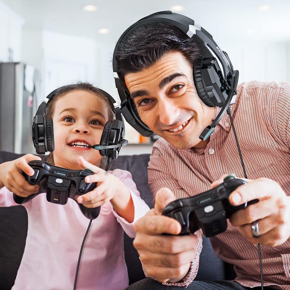 BENGOO G9000 Stereo Gaming Headset for PS4 PC Xbox One PS5 Controller, Noise Cancelling Over Ear Headphones with Mic, LED Light, 7.1 Surround Sound, Soft Memory Earmuffs for Nintendo Xbox Series X|S