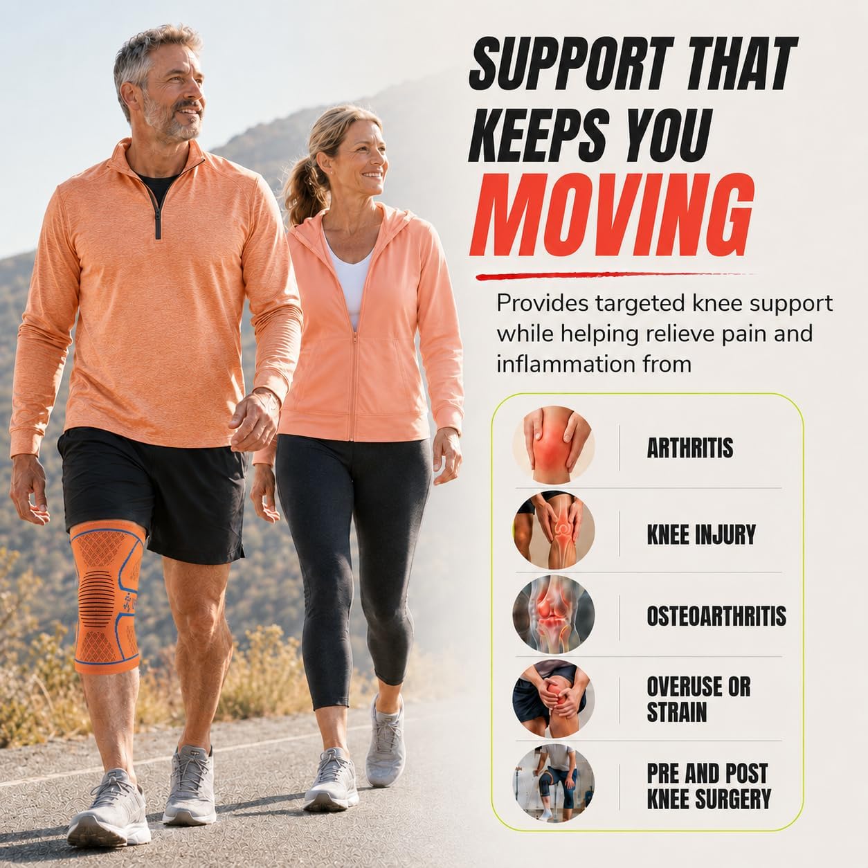 Knee Brace Knee Support Wrap for Pain Relief, Workout, Swelling & Recovery