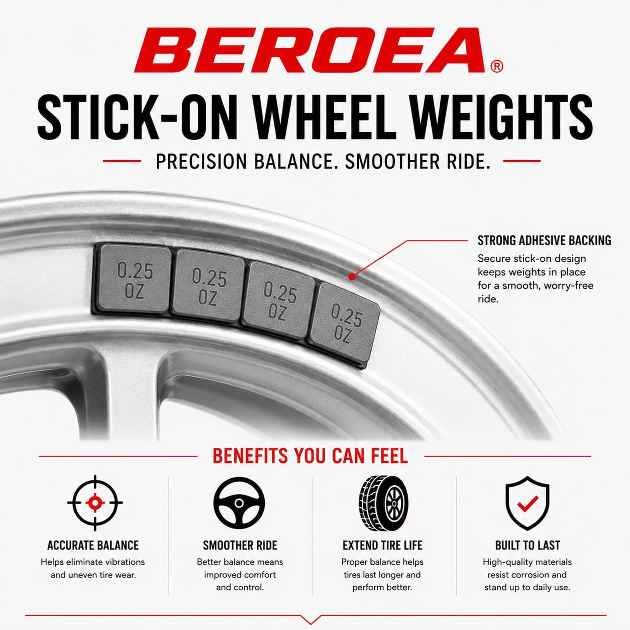 OCTOPUS BEROEA 500Pcs Zinc Black Coated Stick-On Balance Wheel Weight Lead-Free Cars SUVs Trucks Motorcycle Wheel Balancers w/Wider and 3M Tape 1oz