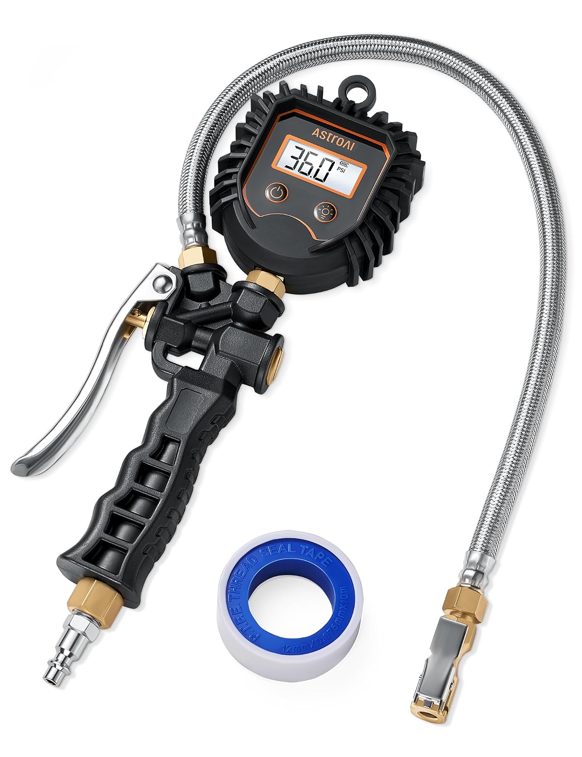 AstroAI Digital Tire Pressure Gauge, Heavy Duty Tire Inflator Gauge 250PSI Air Chuck Compressor Accessories with Stainless Braided Hose