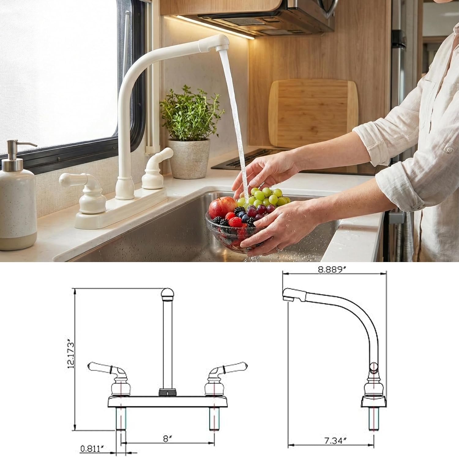 Dura Faucet DF-PK210C-SN RV Hi-Rise Kitchen Sink Faucet (Satin Nickel) | Tall spout and classical levers make washing big pots easy. Brushed Satin Nickel.