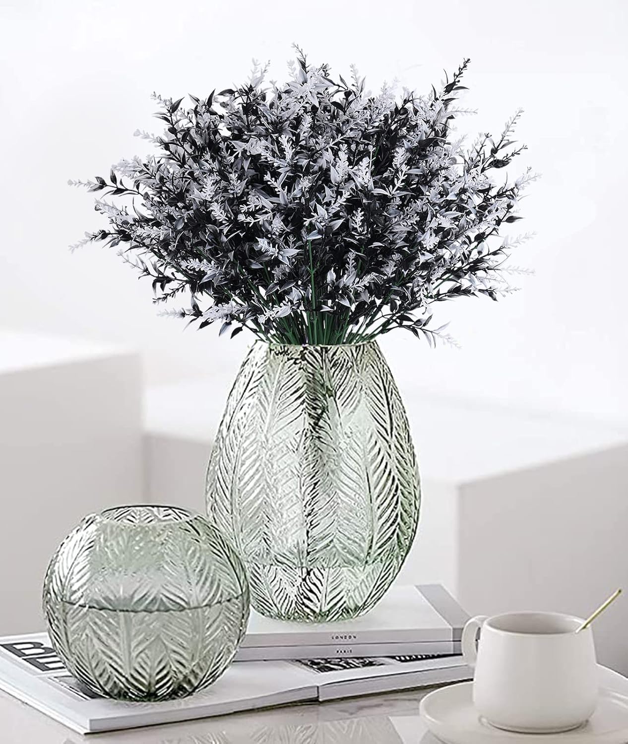 RECUTMS Artificial Greenery Lavender Fake Shrubs Flowers 8 Pcs UV Resistant