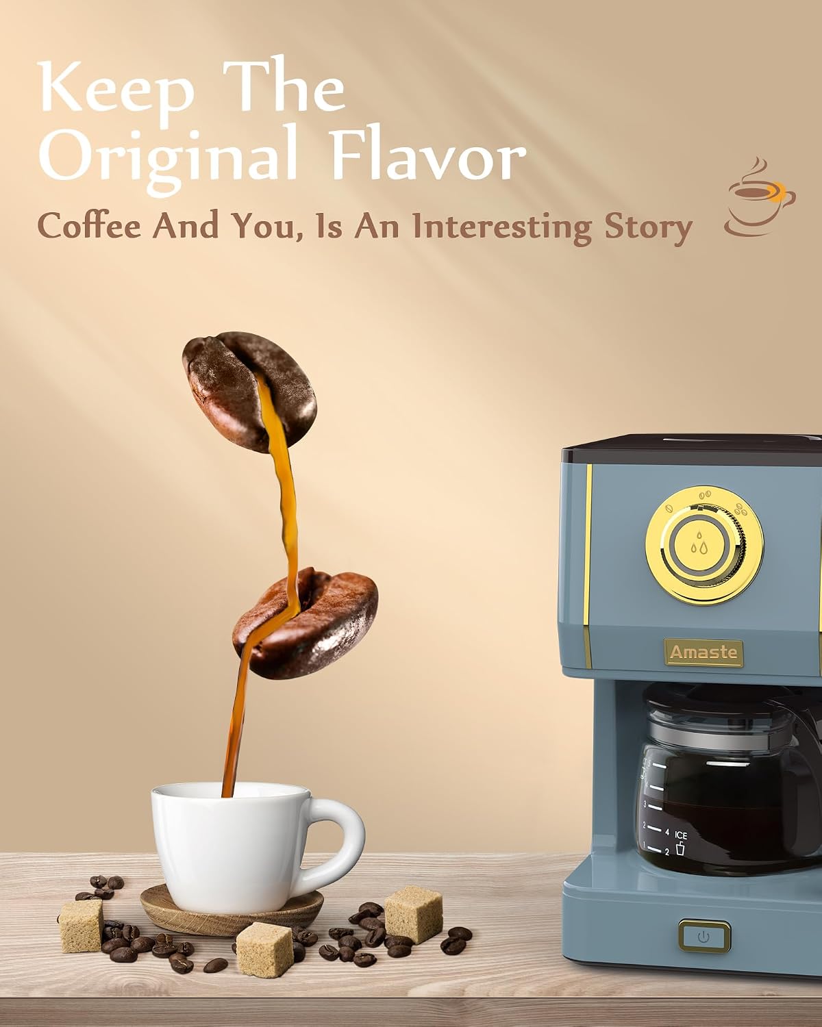 Amaste Drip Coffee Maker, Coffee Machine with 25 Oz Glass Coffee Pot, Retro Style Coffee Maker with Reusable Filter & Three Brewing Modes