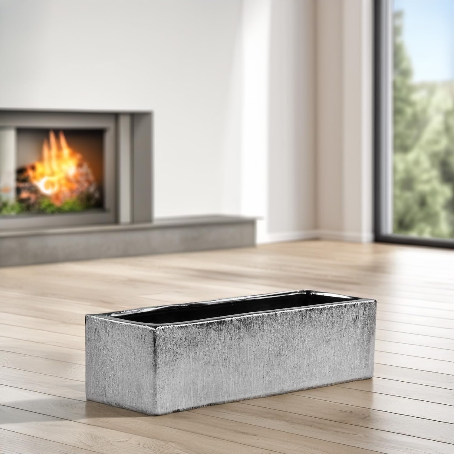 WGVI Long Rectangle Ceramic Planter Vase in White 14" x 4" x 4"H, Rectangular Box Block Terrarium Pot, Flower Arrangement, Tabletop Centerpiece