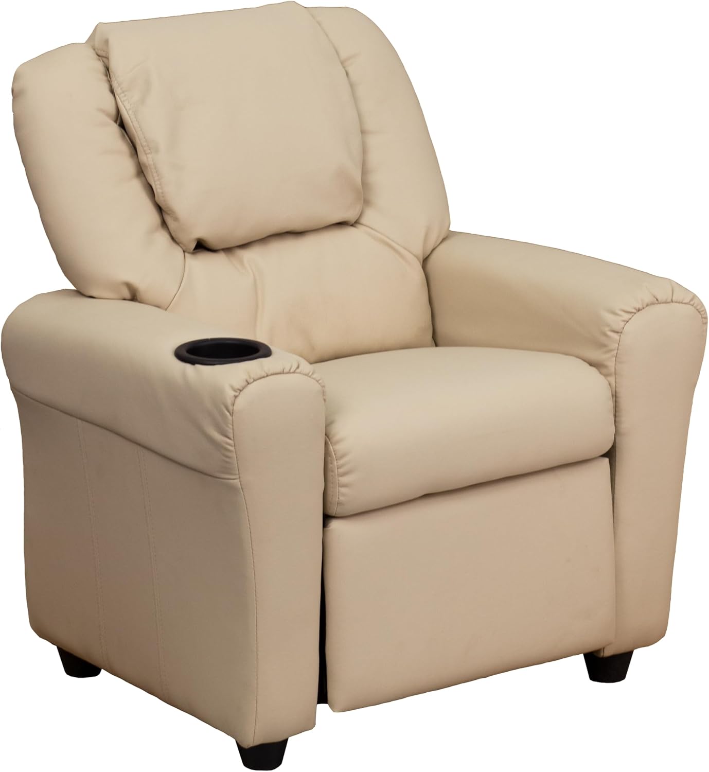Flash Furniture Vana LeatherSoft Kids Recliner with Cup Holder, Headrest, and Safety Recline, Contemporary Reclining Chair for Kids, Supports up to 90 lbs., Brown | Manual Recline, Padded Seat and Back, Child-Friendly Design, Safety Recline Feature