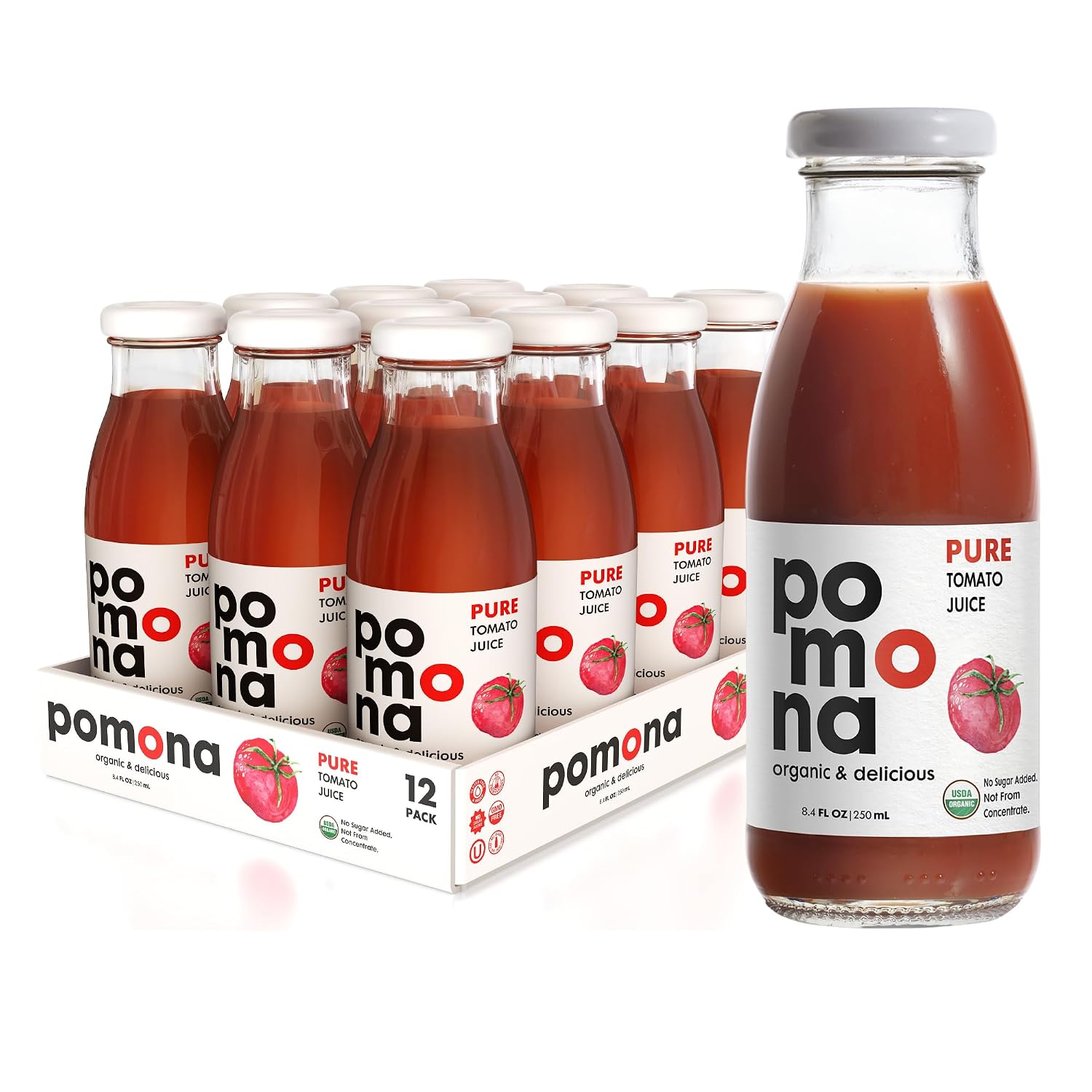Pomona Organic Pure Black Cherry Juice, Cold Pressed Organic Juice, Non-GMO, No Sugar Added, Not from Concentrate, Gluten Free, Kosher Certified, Preservative Free 8.4 Ounce (Pack of 12),