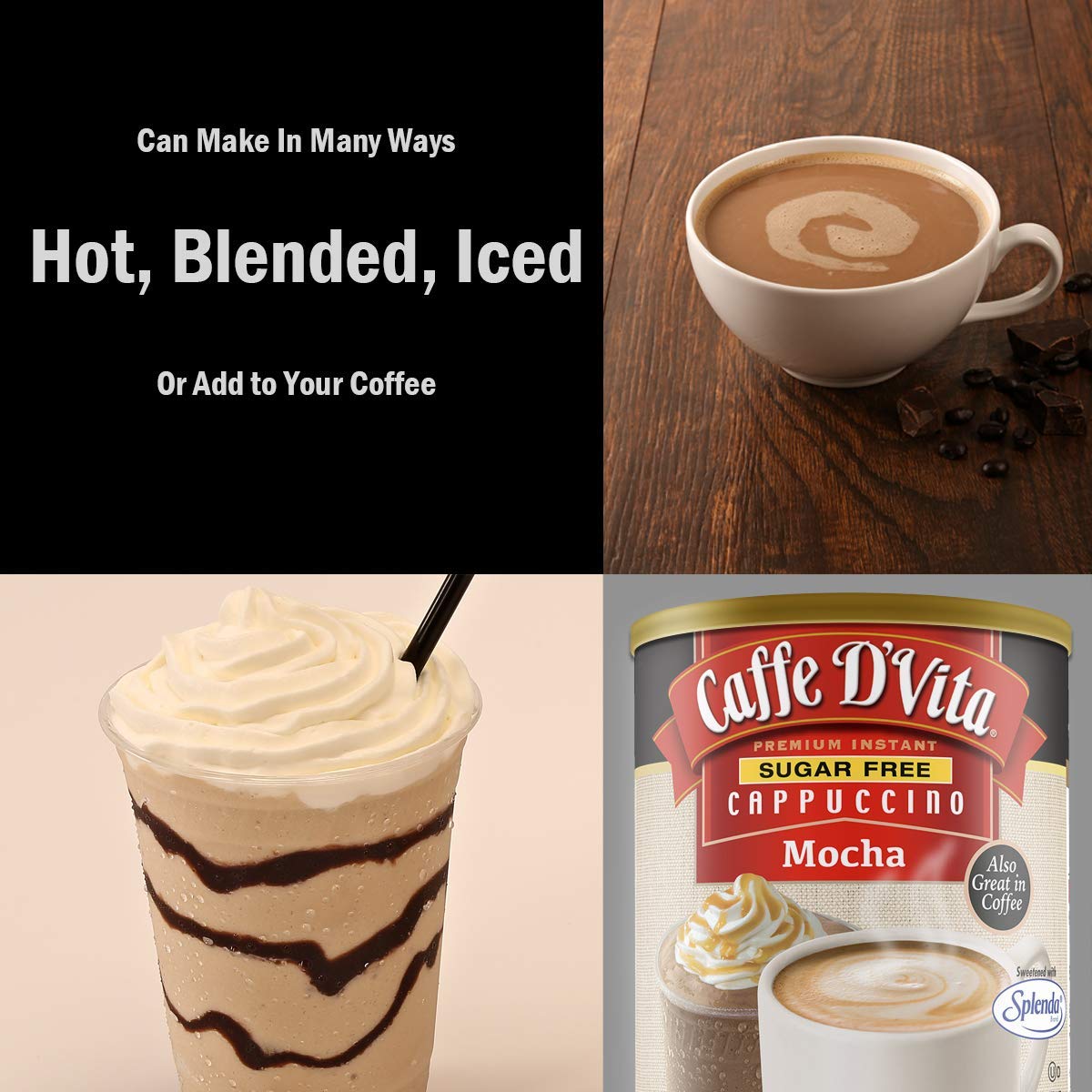 Caffe D'Vita Mocha Cappuccino Mix - 4 lb can (64 oz.) | Instant Cappuccino Mix, Gluten Free, No Cholesterol or Trans Fat, 99% Caffeine Free, Mocha