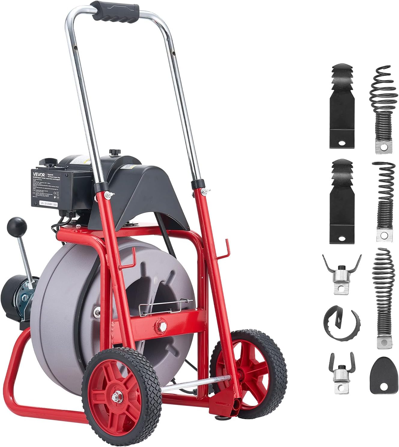 VEVOR Drain Cleaner Machine 100 FT x 1/2 Inch, Auto Feed Sewer Snake Drain Auger on Wheels, Portable Drain Cleaning Machine with 8 Cutters & Air-Activated Foot Switch for 2" to 6" Pipes