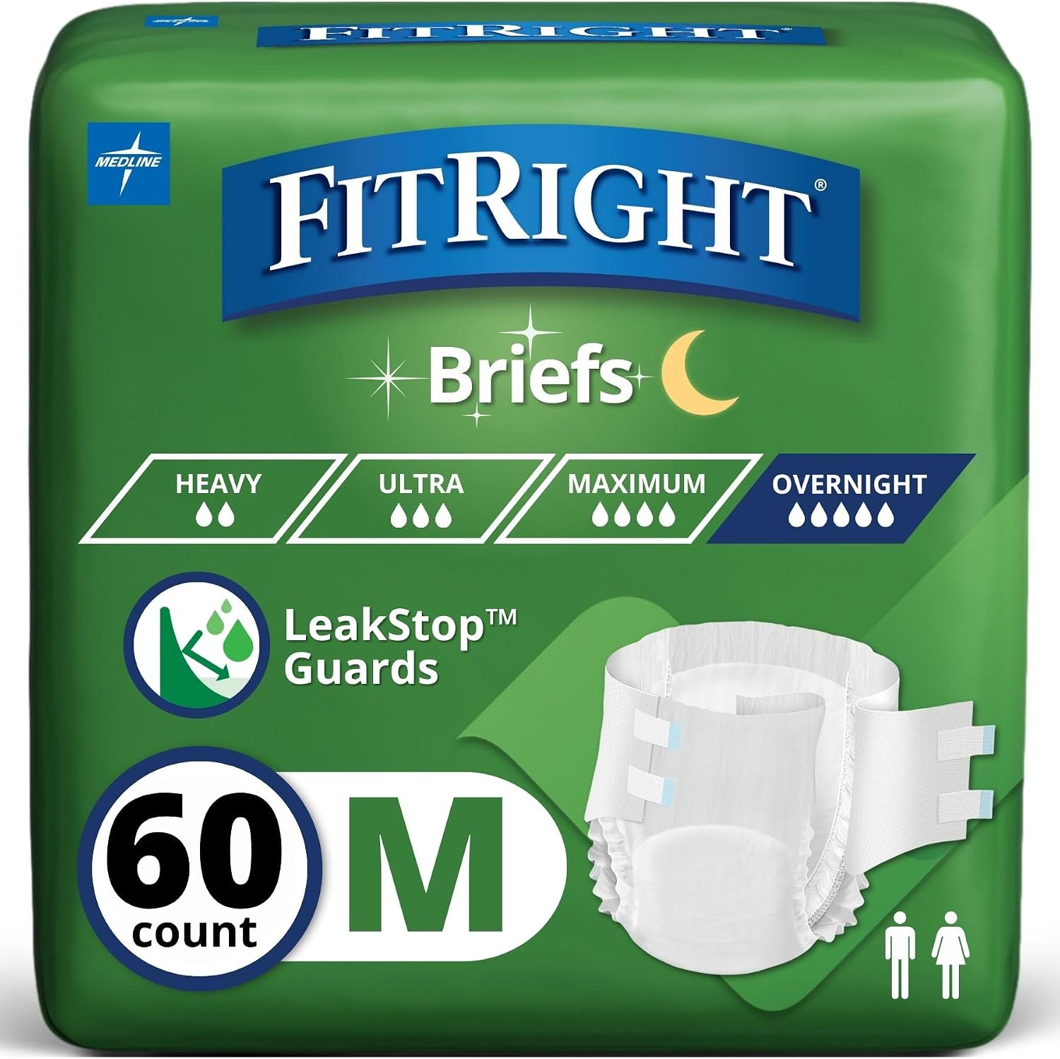 FitRight Adult Incontinence Briefs with Tabs, Extended Wear, Medium, 27" to 43", 15 Count