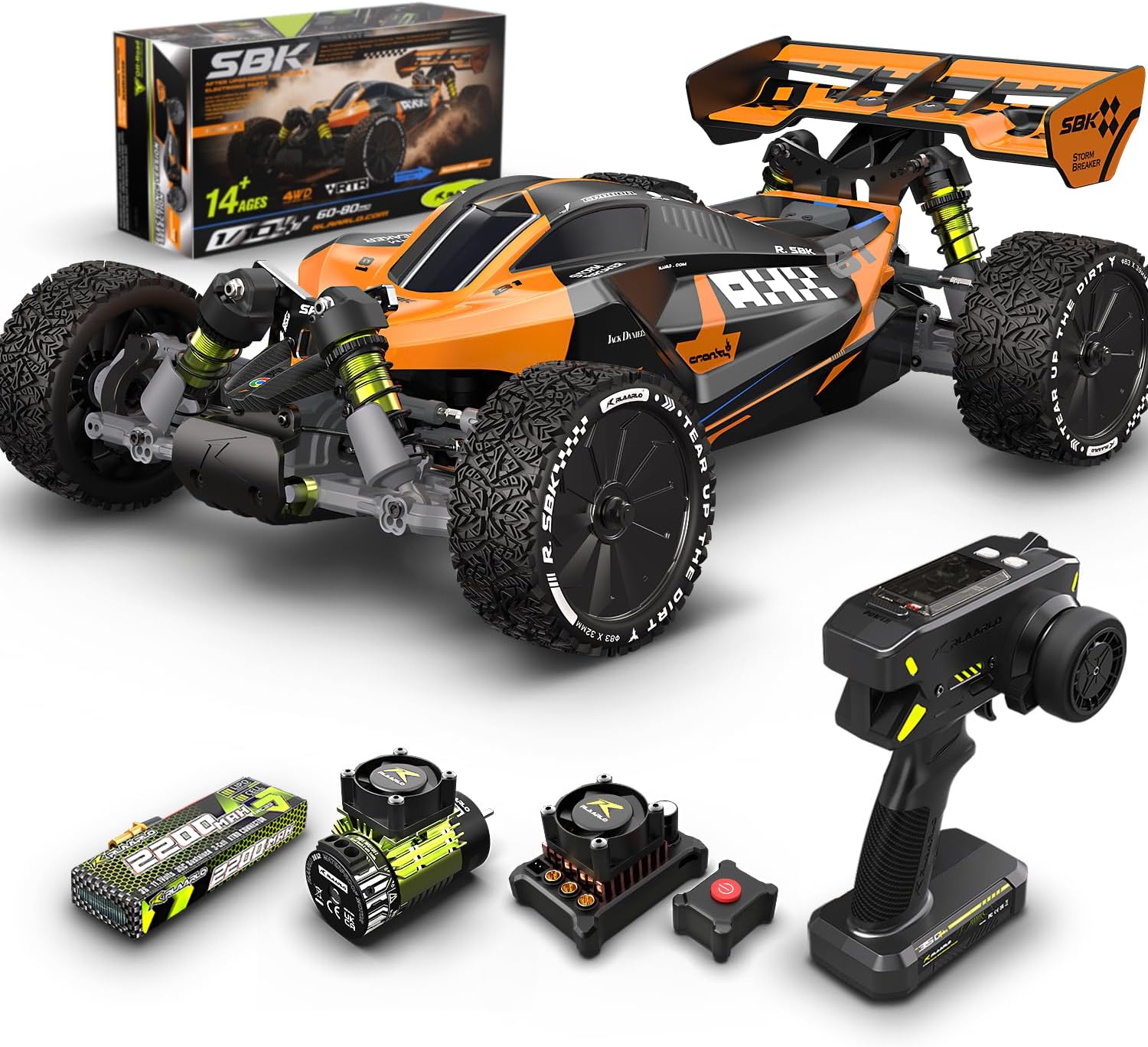CROBOLL 1/10 Brushless RC Cars, 40+ mph Max, 4X4 RTR Off-Road Buggy | RLAARLO SBK10 Remote Control car for Boys and Adults, 3S Battery