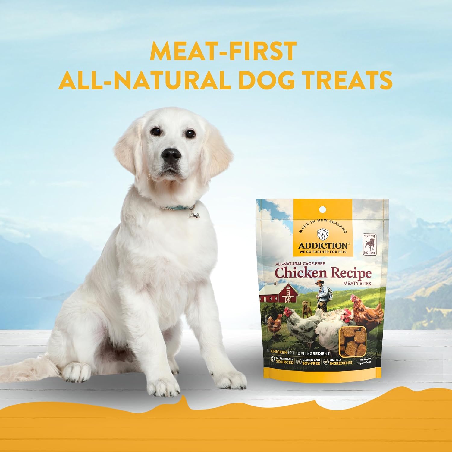 Addiction Venison Recipe Meaty Bites, All Natural Free Range Grain Free High Meat Dog Treats, 4 Oz.