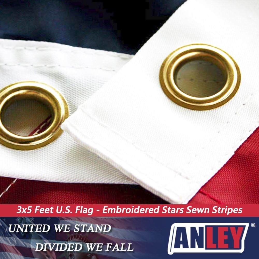 ANLEY EverStrong Series American Flag 6x10 Foot Heavy Duty - Embroidered Stars and Sewn Stripes - 4 Rows of Lock Stitching - US National Banner Flags with Brass Grommets 6 X 10 Ft