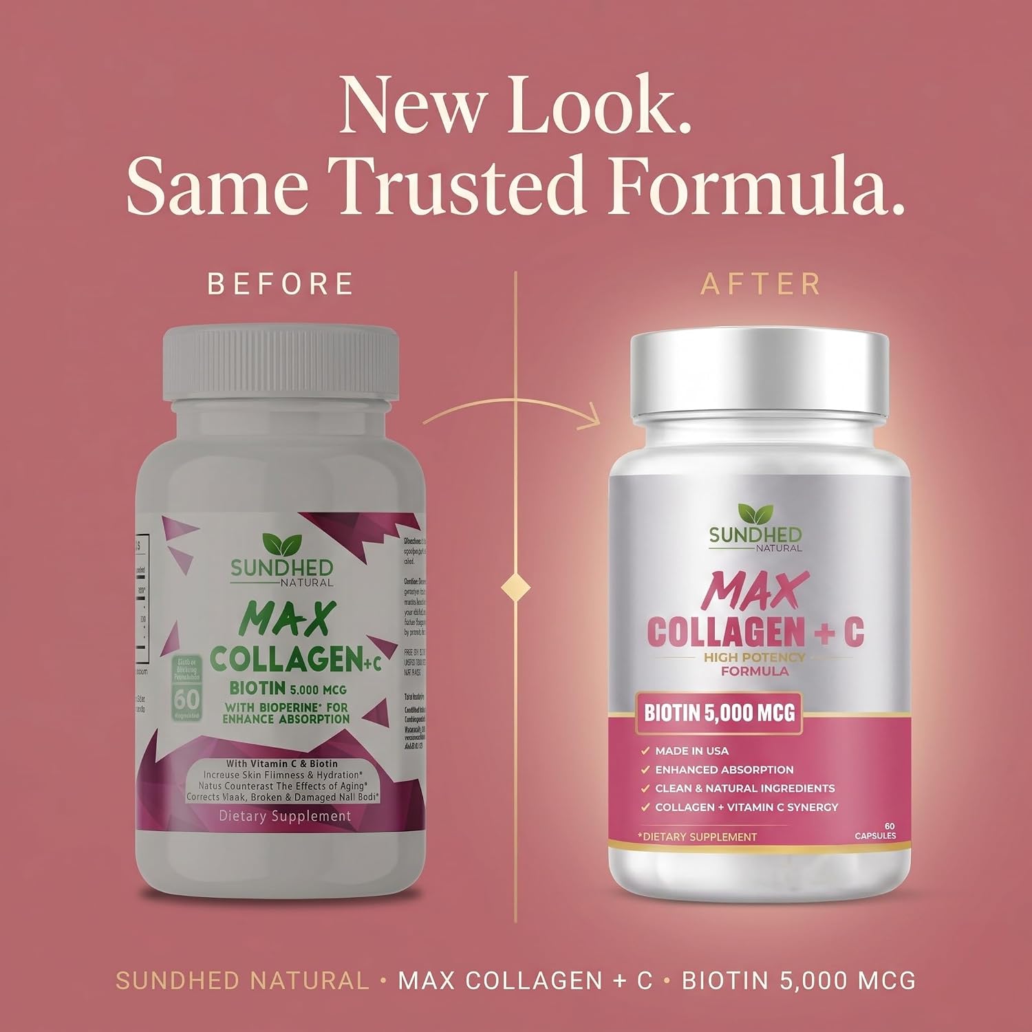 Max Collagen Plus C (60 caps) - All Natural Collagen Capsules with Biotin & Bioperine to Boost Anti Aging Hydration & Skin Firmness - Collagen Pills to Strengthen Bones & Nails