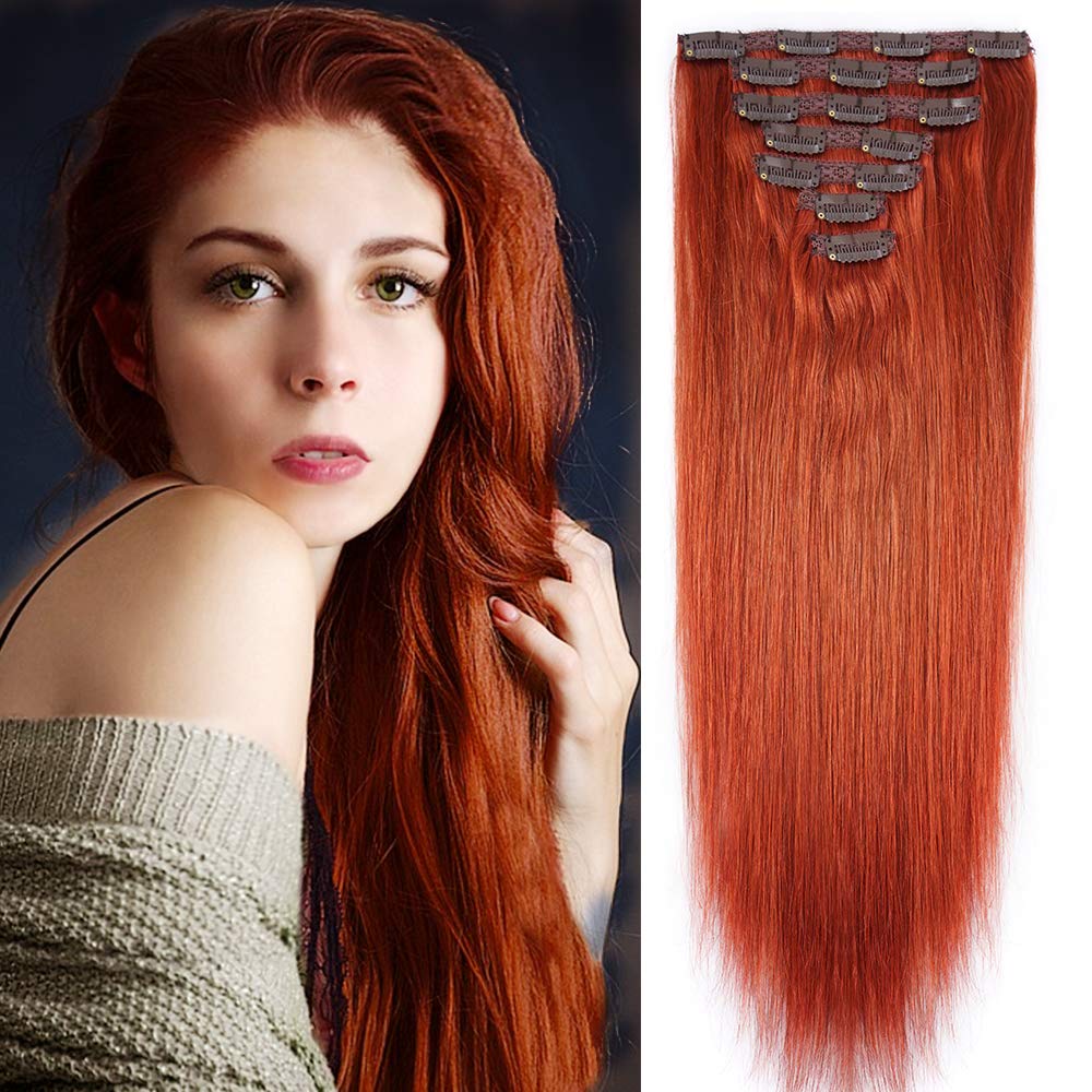 22" Clip in Human Hair Extensions Full Head 200g 10 Pieces 22 Clips Light Brown Double Weft Brazilian Real Remy Hair Extensions Thick Straight (22"