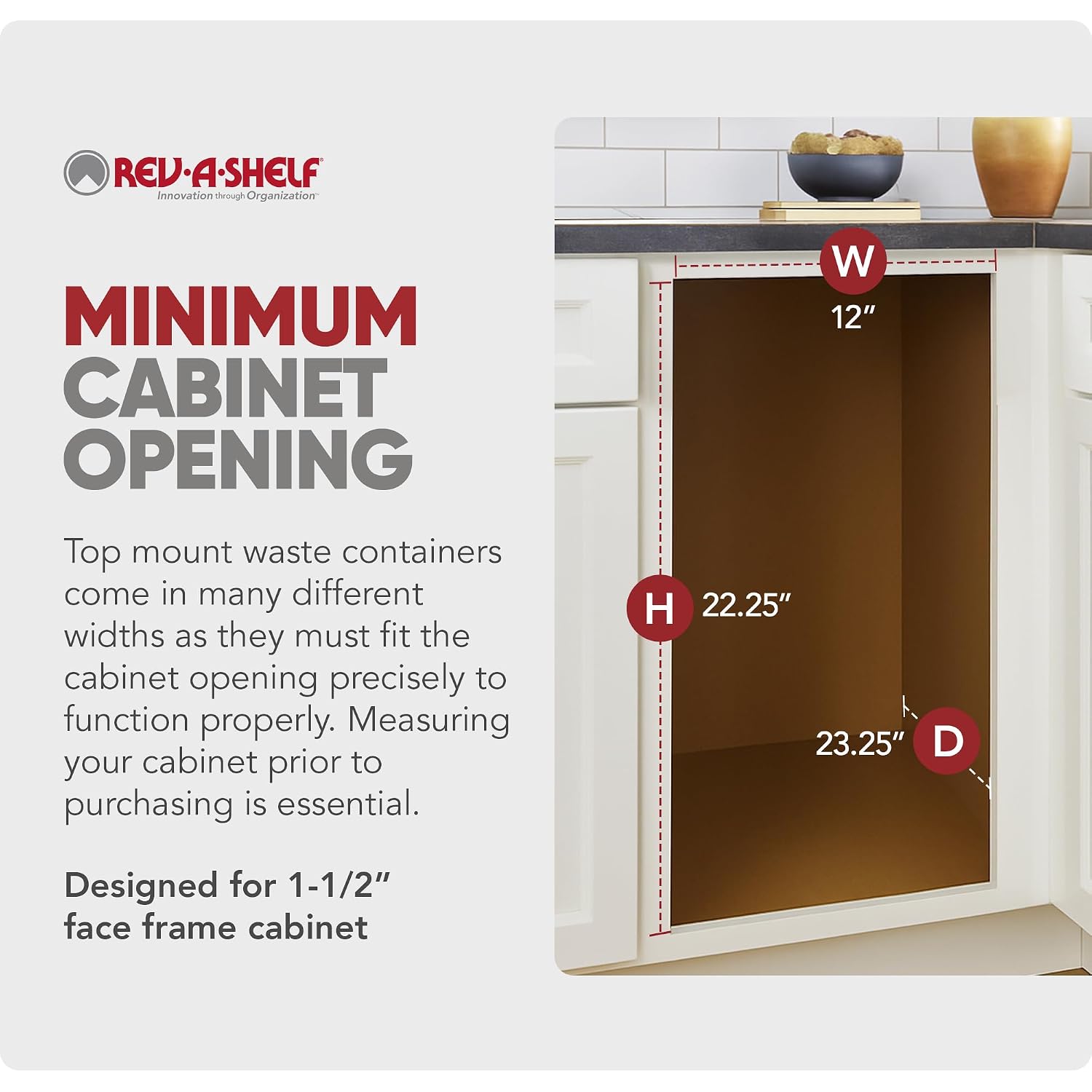 Rev-A-Shelf 35 Qt Top Mount Double Pullout Under Cabinet Kitchen Trash Cans for Base Cabinets, 150 Pound Rated Full-Extension Slides, Min Opening Width of 14.5", White, 4WCTM-18DM2-175