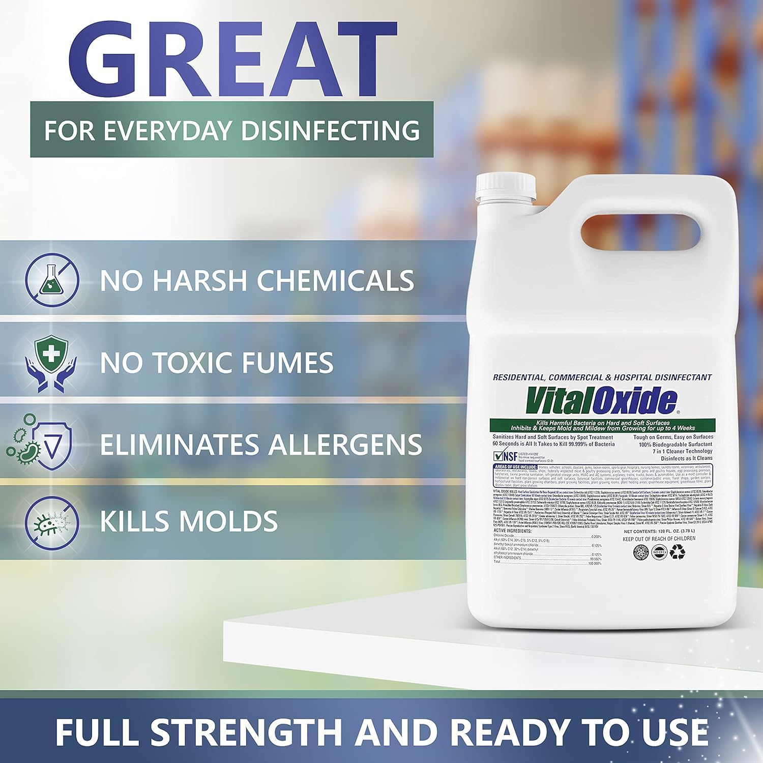 Vital Oxide Disinfectant, Deodorizer, Cleaner, Food-Contact Sanitizer, Virucide – (EPA registration #82972-1) – Kills Mold & Mildew, Eliminates Odors -1 Gallon | EPA registration 82972-1, disinfectant, deodorizer, cleaner, food-contact sanitizer and viru…