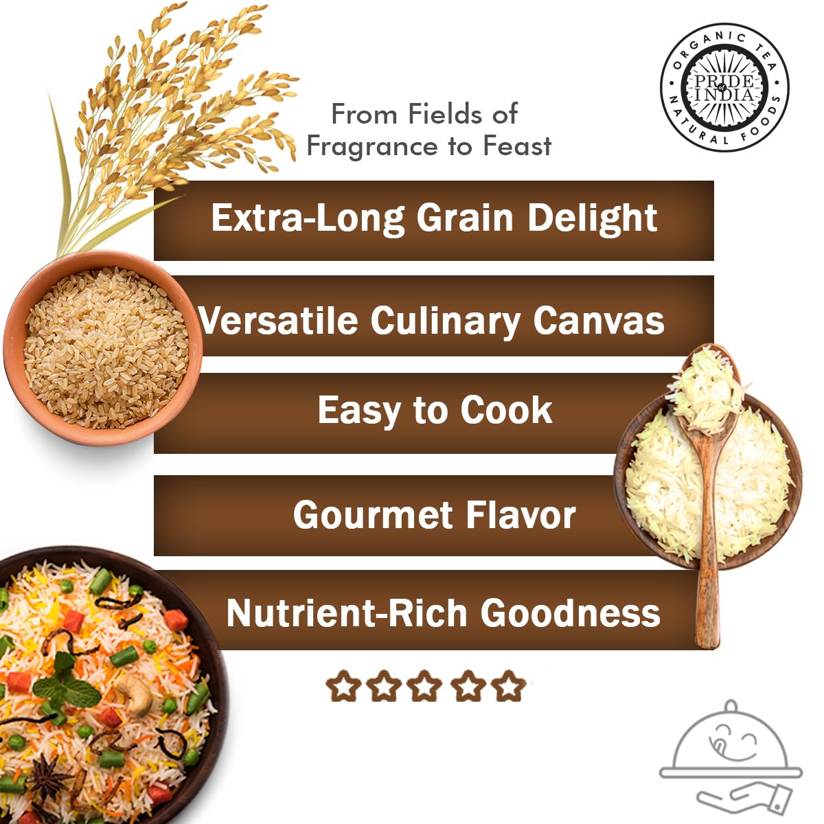 Pride Of India - Extra Long Indian Premium White Basmati Rice, 10 Pound (4.54 Kilo) Reclosable Bag - Naturally Aromatic, Aged, Flavorful, Slender, Non Sticky Grains - Great Value for Money