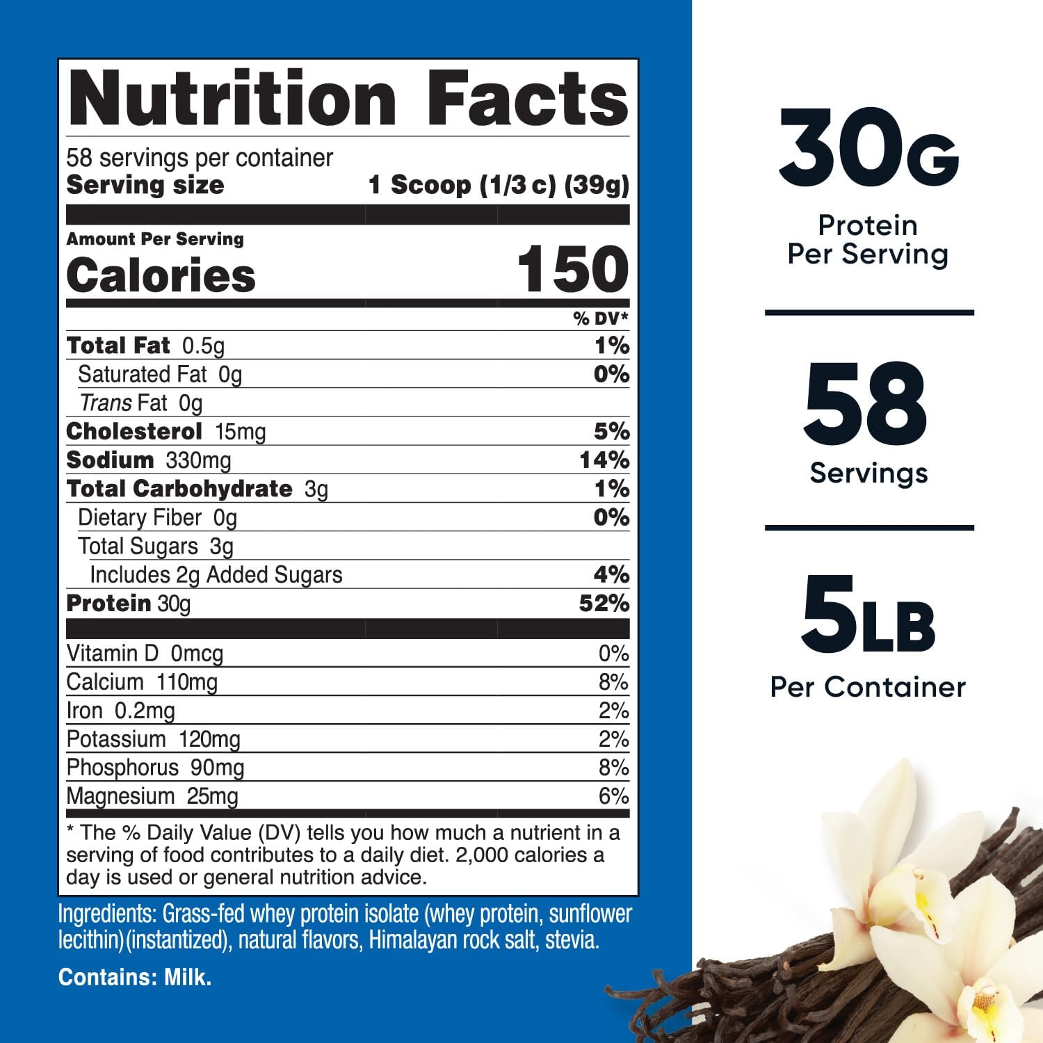 Nutricost Grass-Fed Whey Protein Isolate (Vanilla) 5LBS | GMO-Free, Gluten Free, Natural Flavors