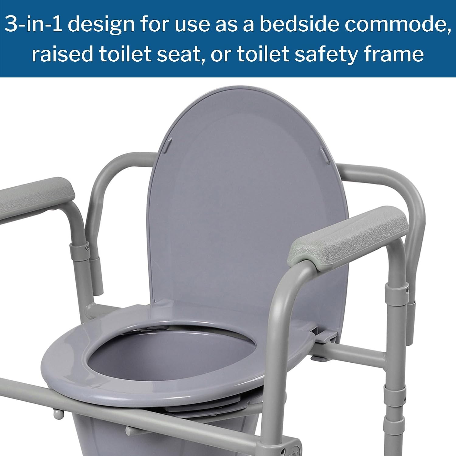 McKesson Folding Commode Chair with 7.5 qt Bucket, 13 1/2 in, 1 ct | Seat Width, Adjustable Height