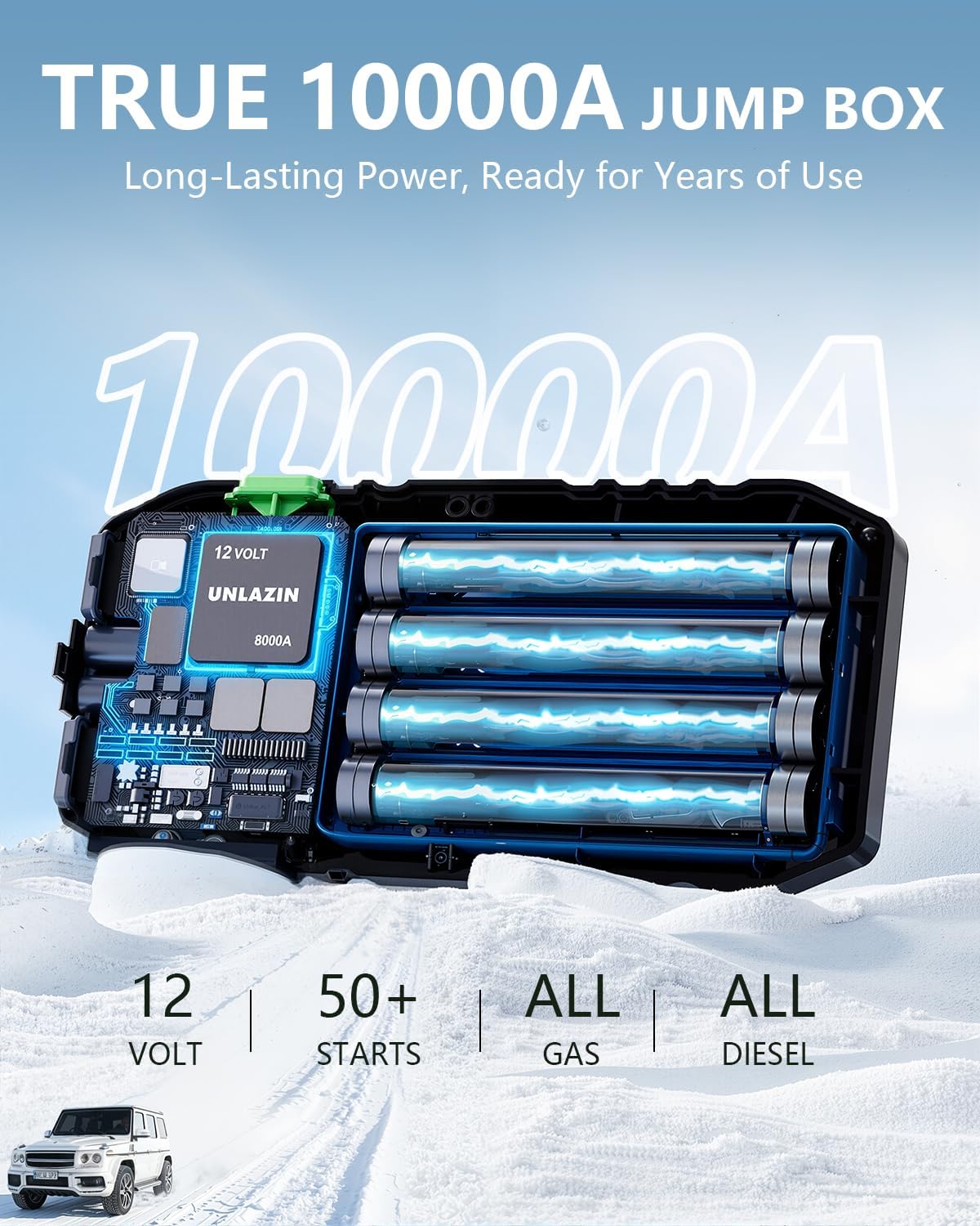 X8 10000A Portable Jump Starter with Force Start, All Gas & Diesel Engines | 12V Car Starter Jump Box & Battery Starter Booster, QC 3.0 Quick Charge