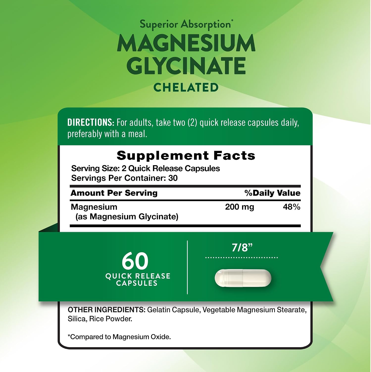 Nature's Truth Magnesium Glycinate Capsules | 200mg | 60 Count | Chelated Superior Absorption Formula | Non-GMO & Gluten Free Supplement