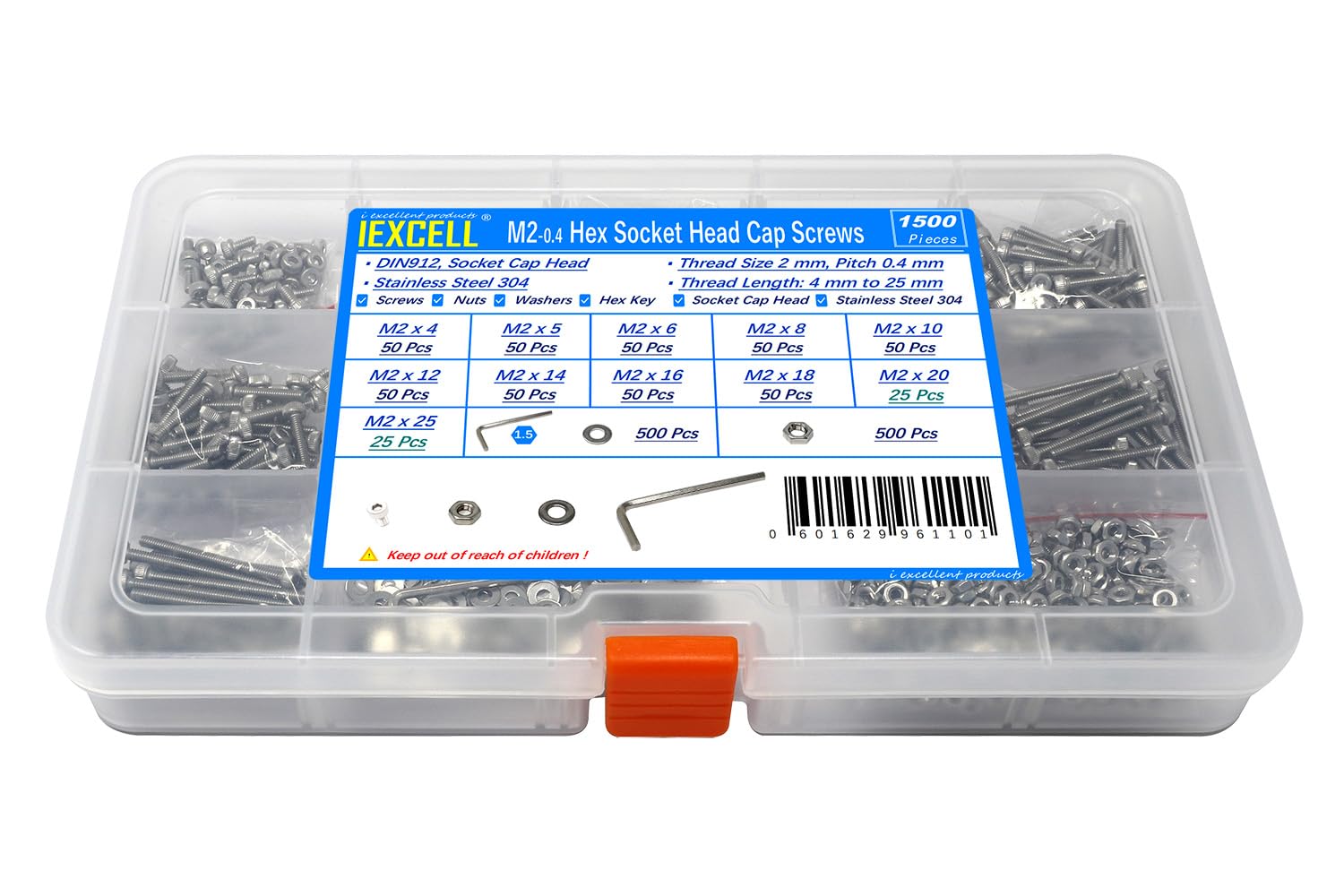iexcell 20 Pcs M8 x 30/35/40/45/50 mm Stainless Steel 304 Hex Socket Head Cap Screws Bolts Assortment, Fully Threaded