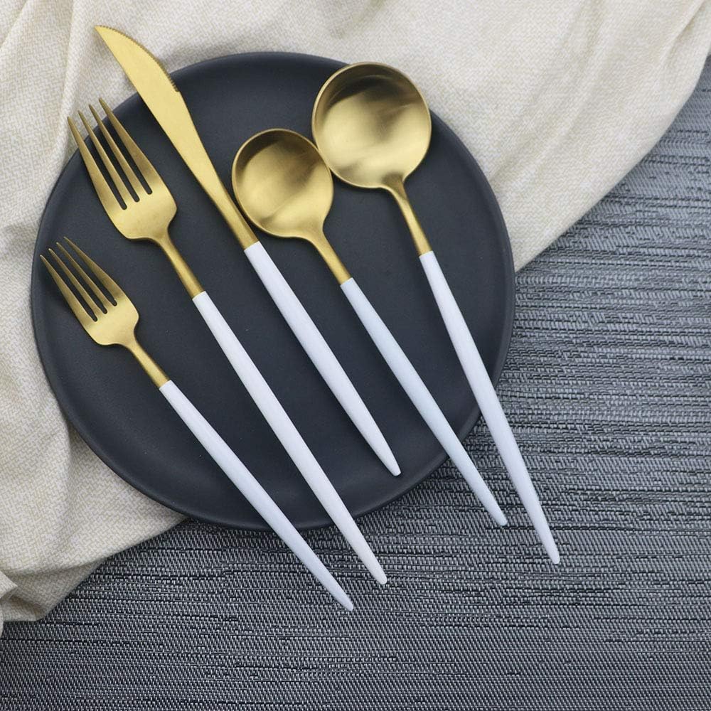 JASHII Luxury 18/10 Rainbow Flatware Set - 304 Stainless Steel Colorful Cutlery - 5-Piece Adaline Royal Modern Satin Finish for Birthday