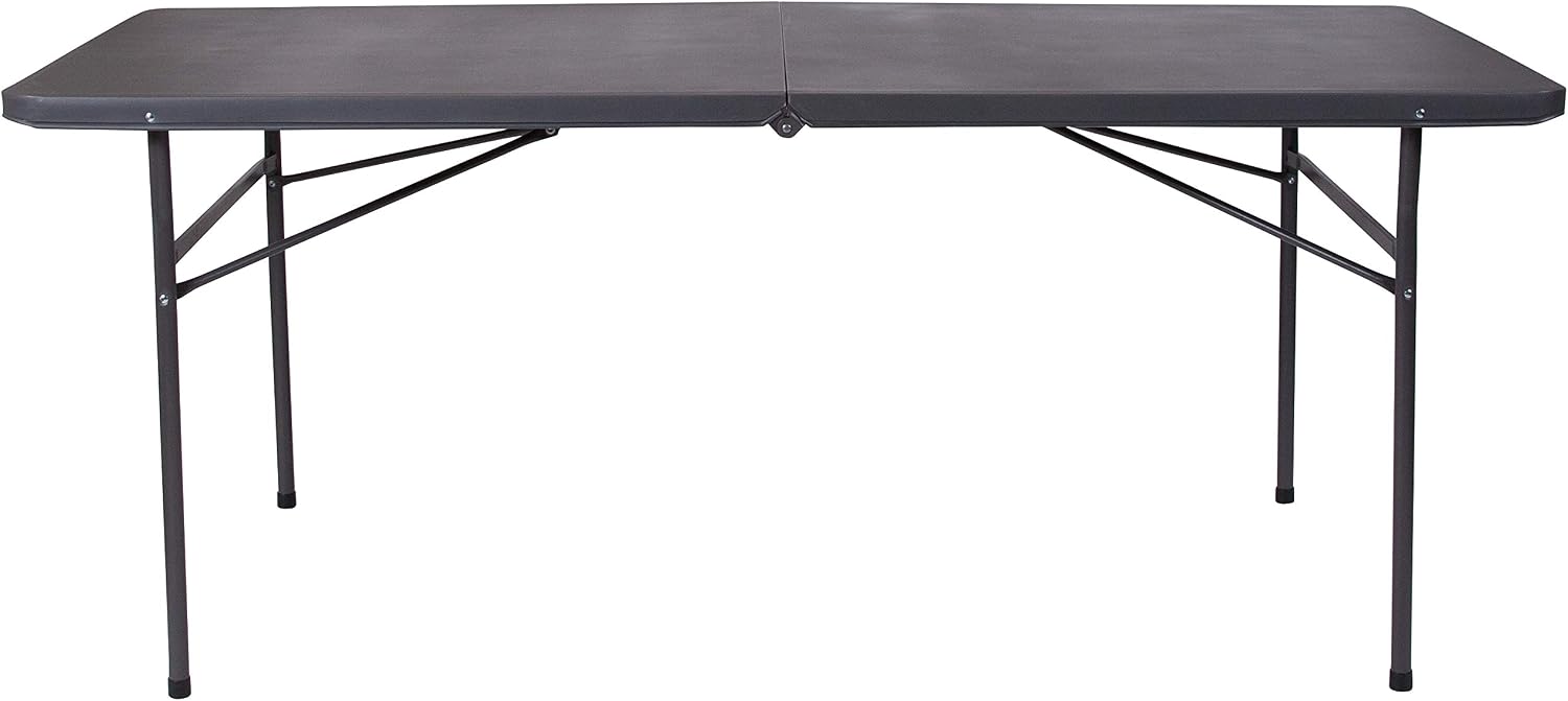 Flash Furniture 5-Foot Bi-Fold Granite White Plastic Folding Table | Lightweight, Easy Storage, Commercial Grade, Carrying Handle