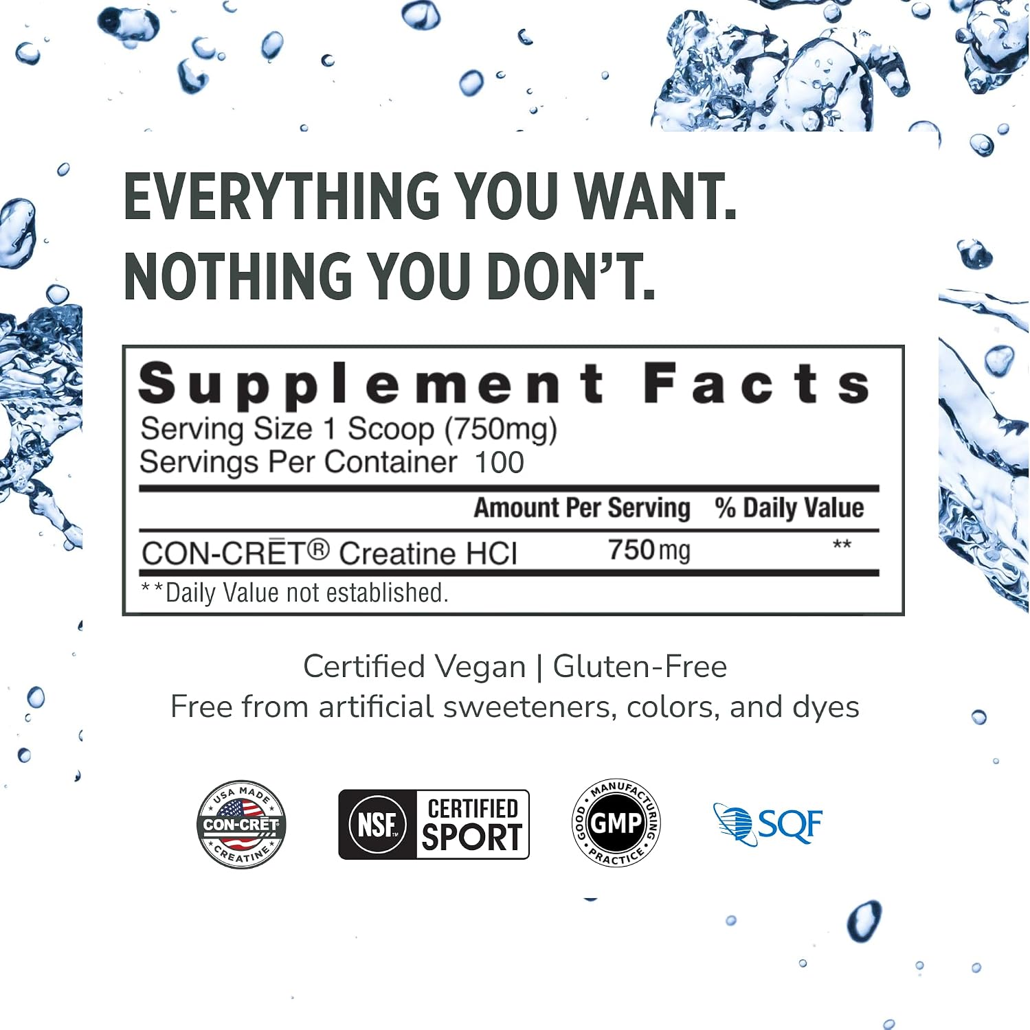 CON-CRET Creatine HCl Powder for Women and Men, Unflavored, 64 Servings | No Bloating or Water Retention, Muscle, Strength & Cognitive Support, USA Made, NSF Certified