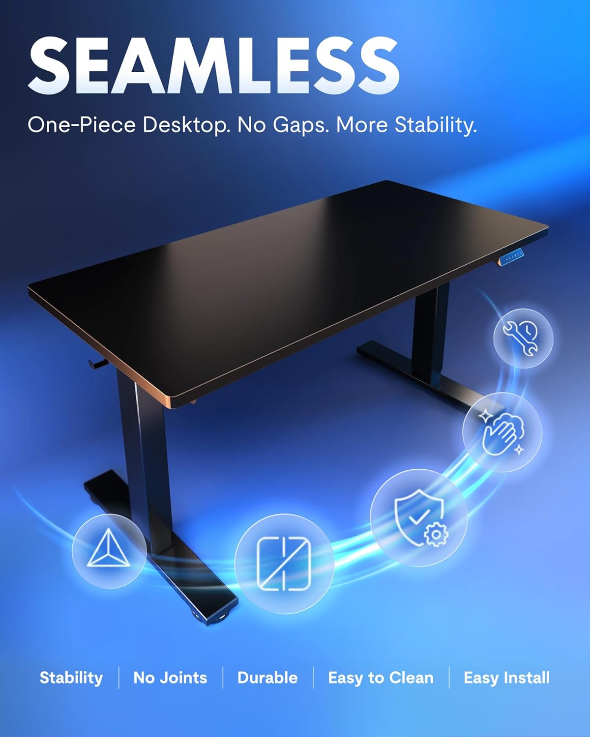 FLEXISPOT EN1 One-Piece Standing Desk, Electric Adjustable with 4 Memory Presets, 176 LBS Capacity, Stable & Quiet