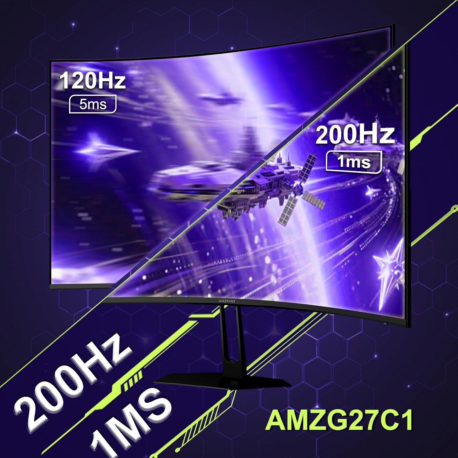 Amzfast 34 Inch Curved Monitor 240Hz UWQHD (3440x1440) Gaming Monitor, 1ms G-SYNC Compatible, 1500R, PIP/PBP, HDR400, 96% DCI-P3, Tilt/Swivel/Height Adjustable, TÜV Rheinland, HDMI 2.1, AMZG34C8 Pro