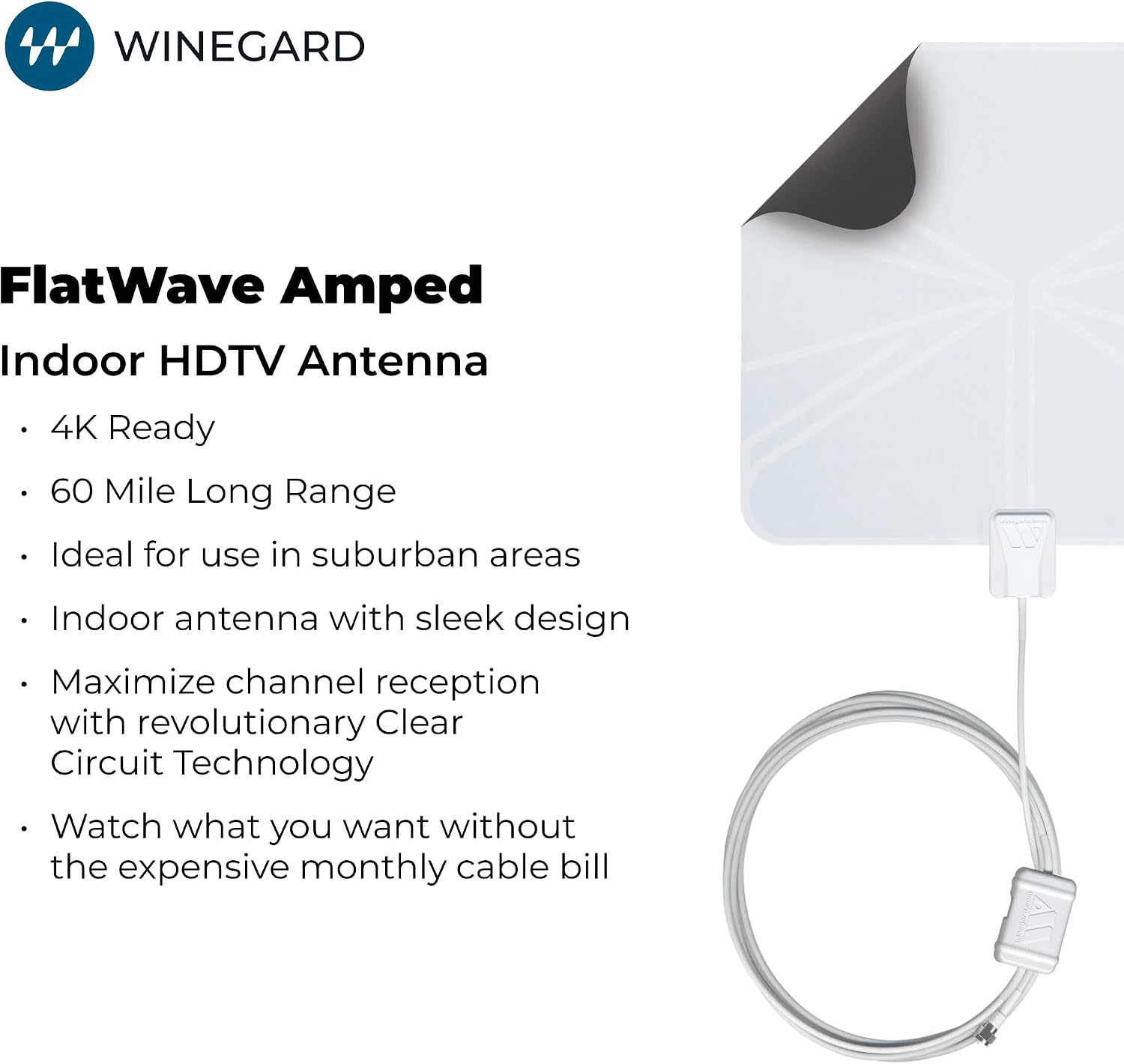 Winegard FL-5000 Indoor HD Antenna FlatWave - Non-Amplified VHF/UHF Indoor TV Antenna-Over-the-Air Reception-40 Mile Range-NextGen TV Compatible Ultra-Thin-Dual Color Easy Setup-For Metro Areas