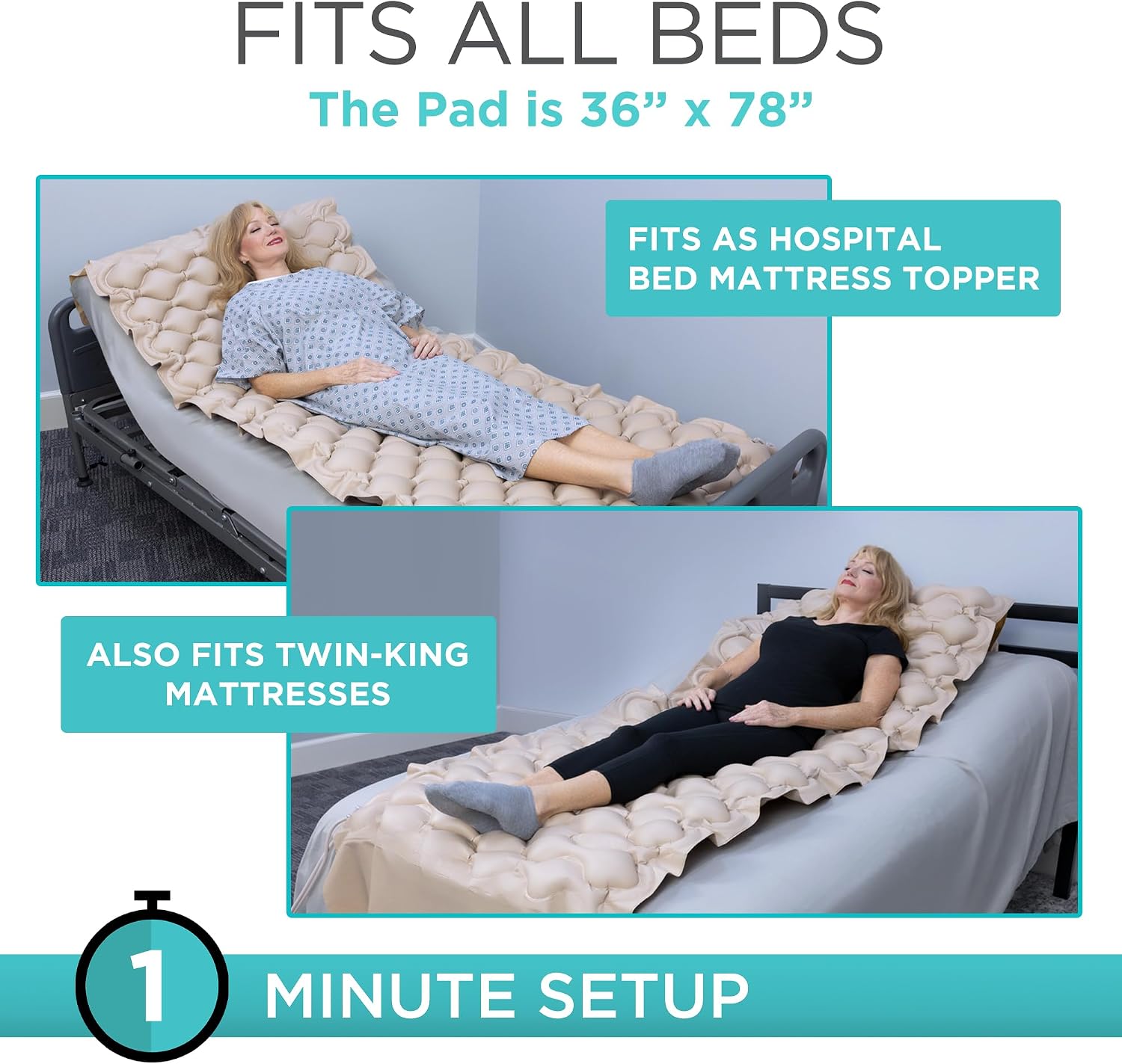 Vive Alternating Air Pressure Mattress Pad - The Original Bed Sore Solution | Dr. Recommended Hospital Bed Topper for Bedridden Patients - Includes Waterproof, Breathable Ulcer Cushion & Quiet Pump