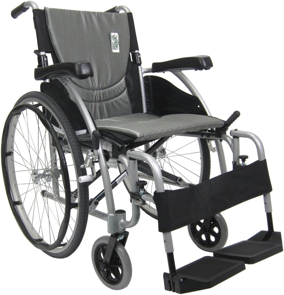 Karman 25 lbs Ergonomic Wheelchair with Removable Footrest 18" Silver