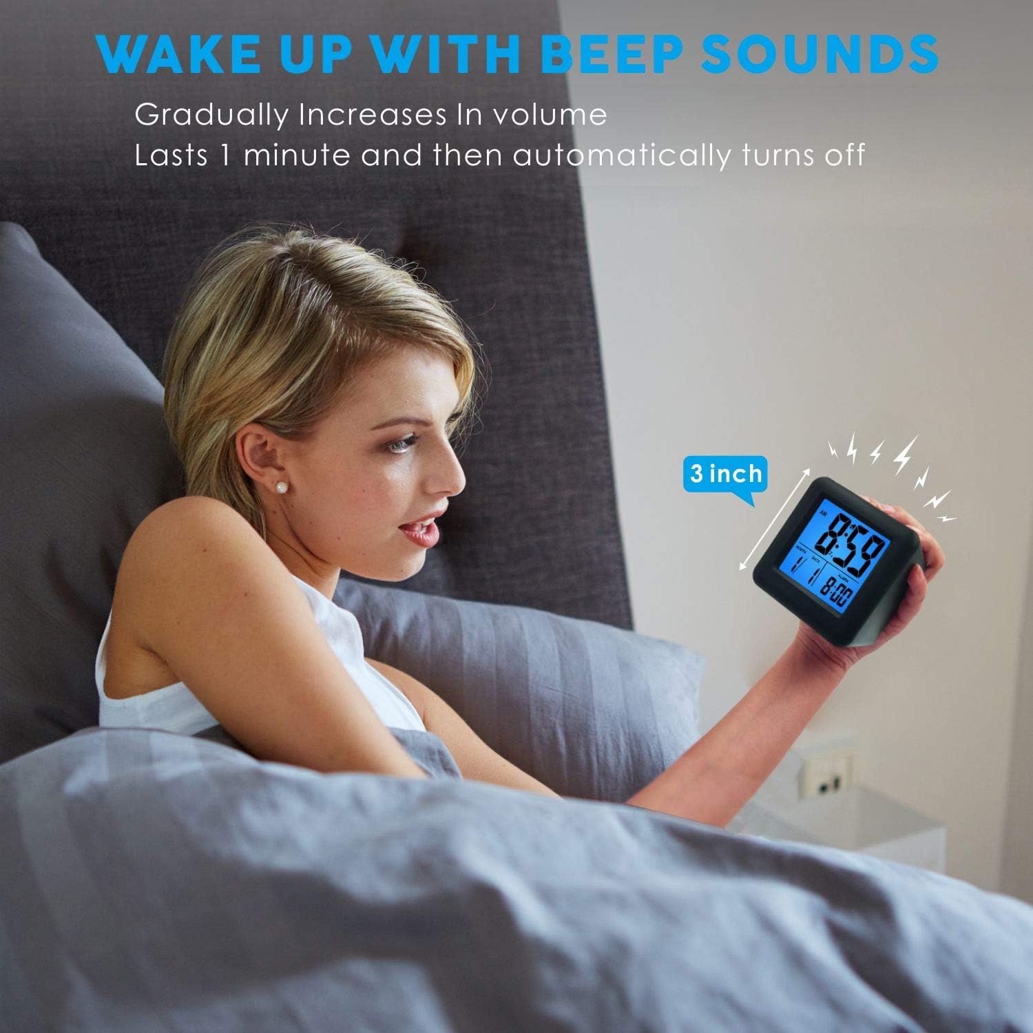 Plumeet Digital Alarm Clock Kids Clock with Snooze and White Nightlight - Easy Setting Travel Alarm Clocks Display Time, Date