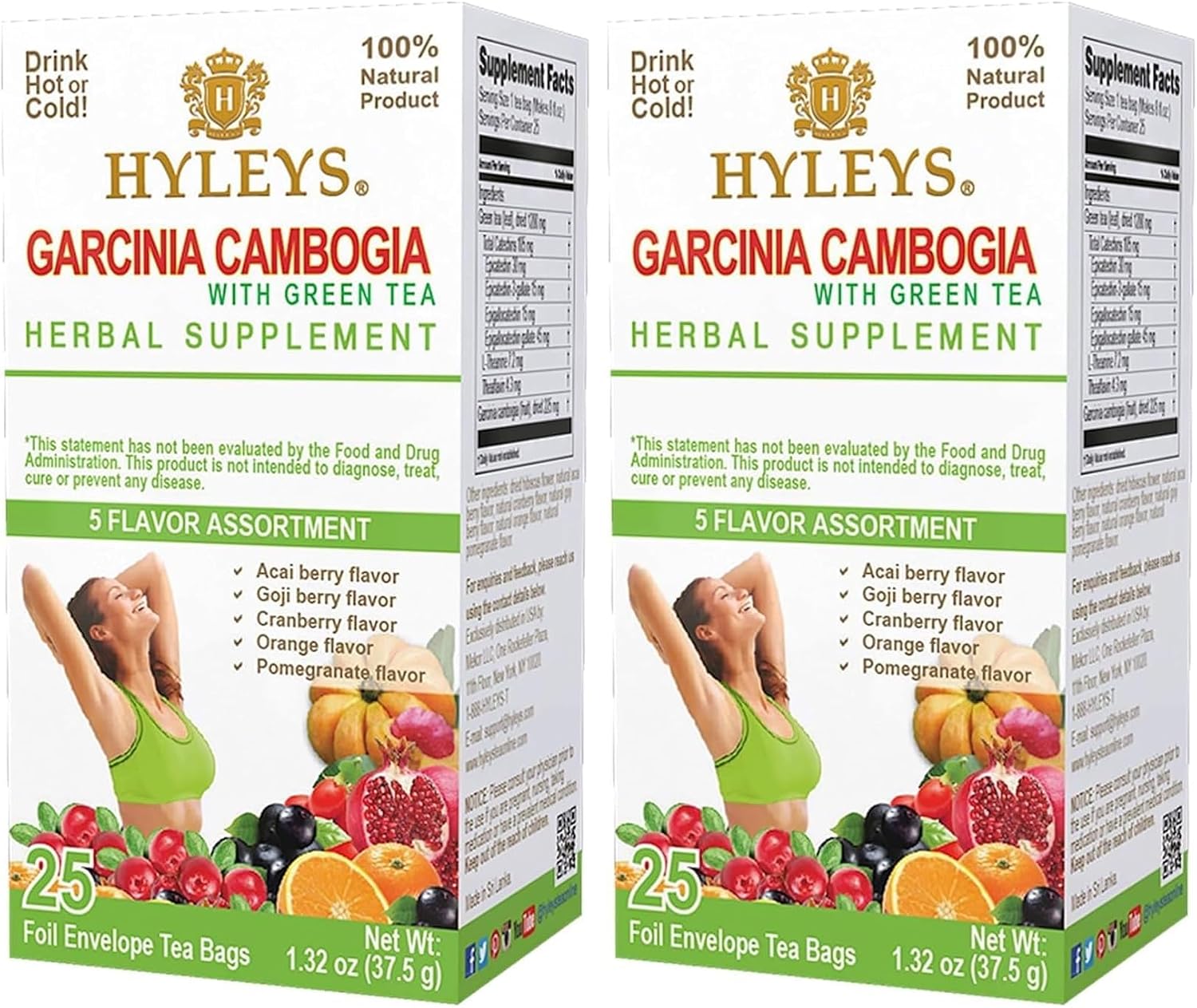 HYLEYS Tea Garcinia Cambogia Green Tea 5 Flavors Assortment - 25 Tea Bags