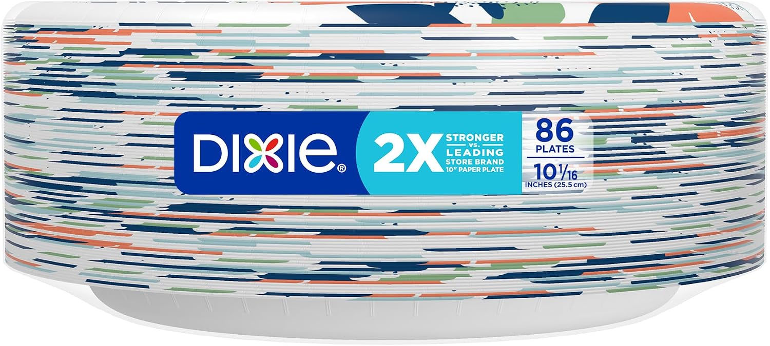 Dixie Large Paper Plates, 10 Inch, 54 Count, 2X Stronger, Microwave-Safe, Soak-Proof, Cut Resistant, Disposable Plates For Everyday Breakfast, Lunch, & Dinner Meals