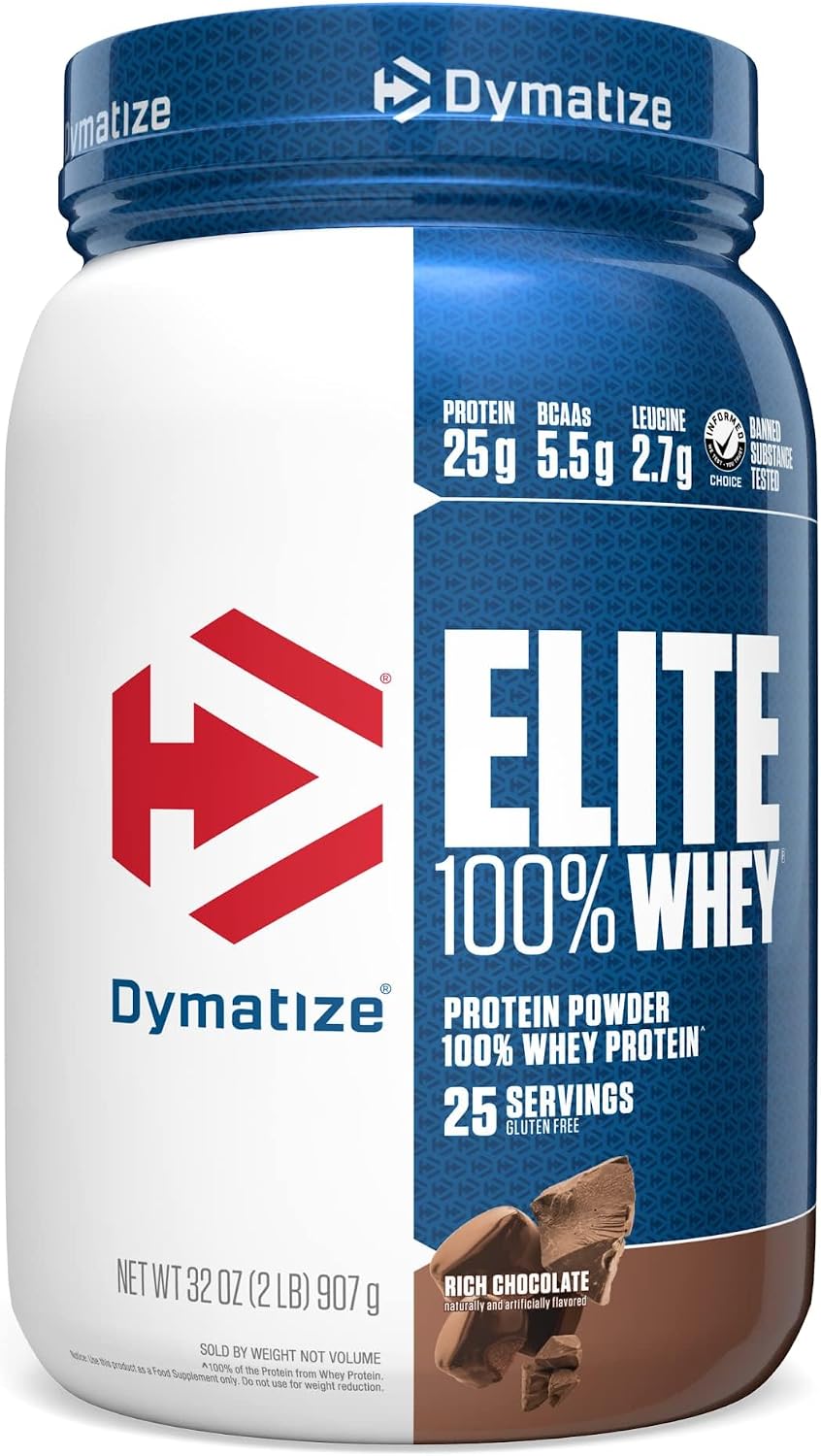 Dymatize Elite 100% Whey Protein Powder, L-Leucine, Quick Absorbing & Fast Digesting for Optimal Muscle Recovery, Gourmet Vanilla, 32 Oz