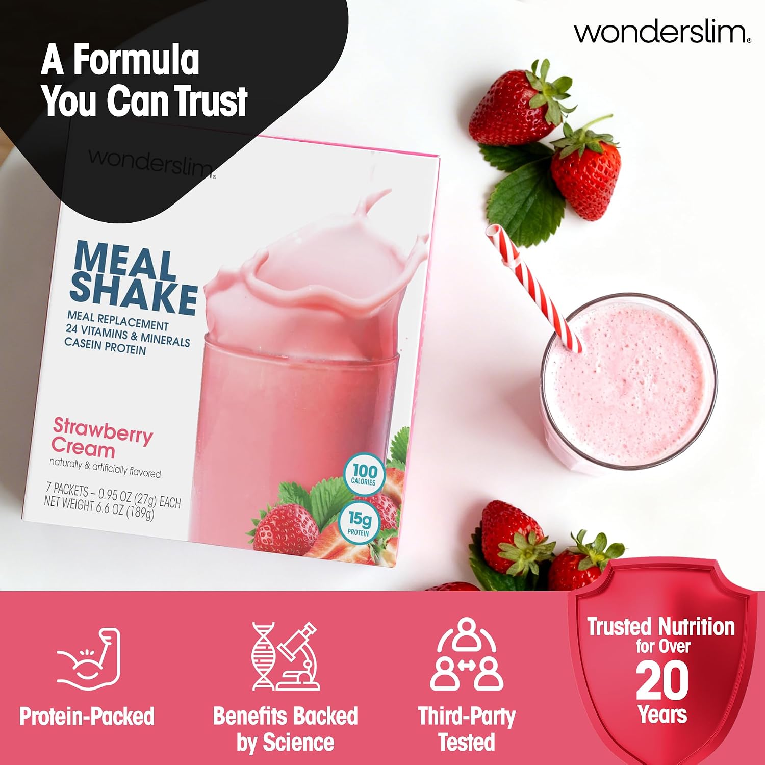 WonderSlim Protein Meal Replacement Shake – 15g Protein, 24 Vitamins & Minerals, Low Carb, Low Calorie, Gluten Free – Meal Replacement Drink for Weight Management, 7 Count Packets (Dark Cocoa Cream)