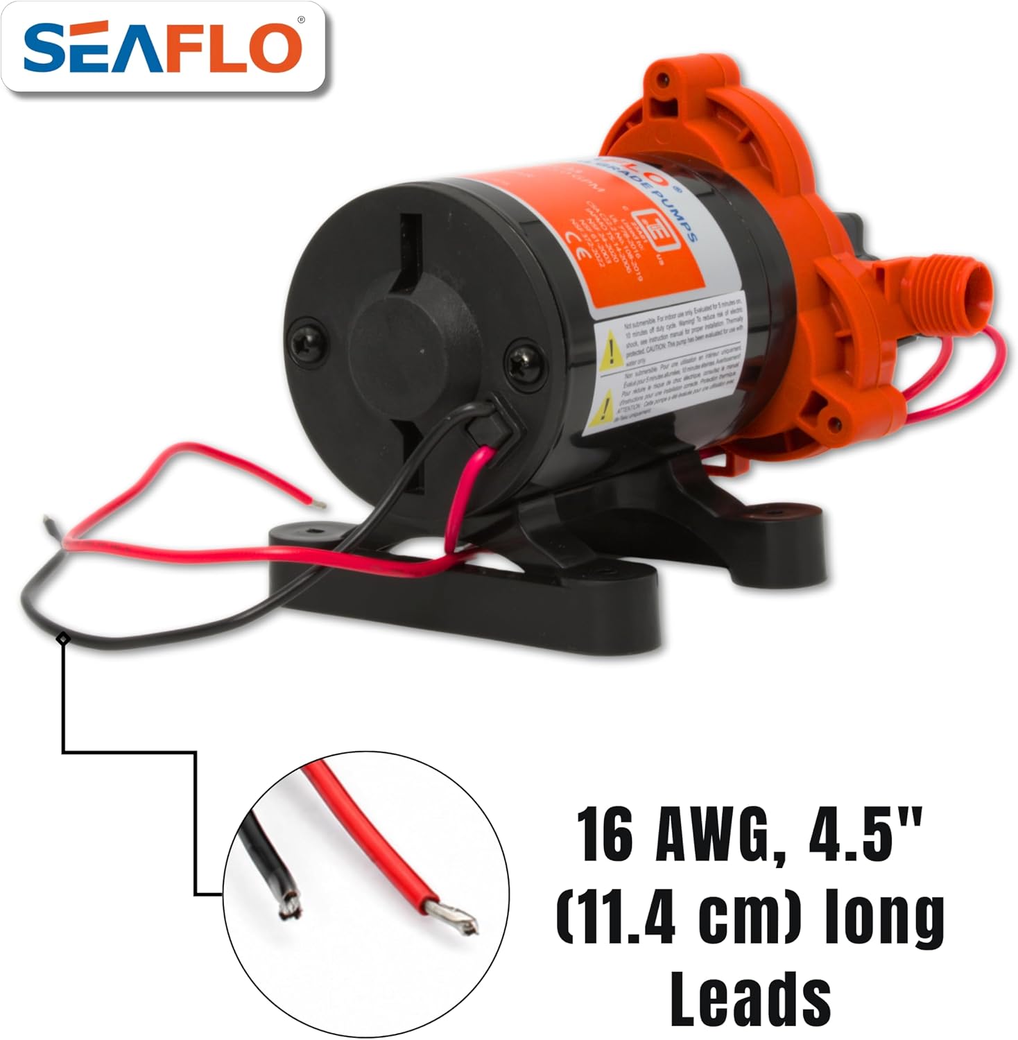 SEAFLO 55 Series 12V RV Water Pump 5.5 GPM 60 PSI Diaphragm Pump Heavy Duty Pressure Switch Built In Bypass Self Priming Quiet High Flow RV Marine Off Grid Freshwater System 4-Year Warranty