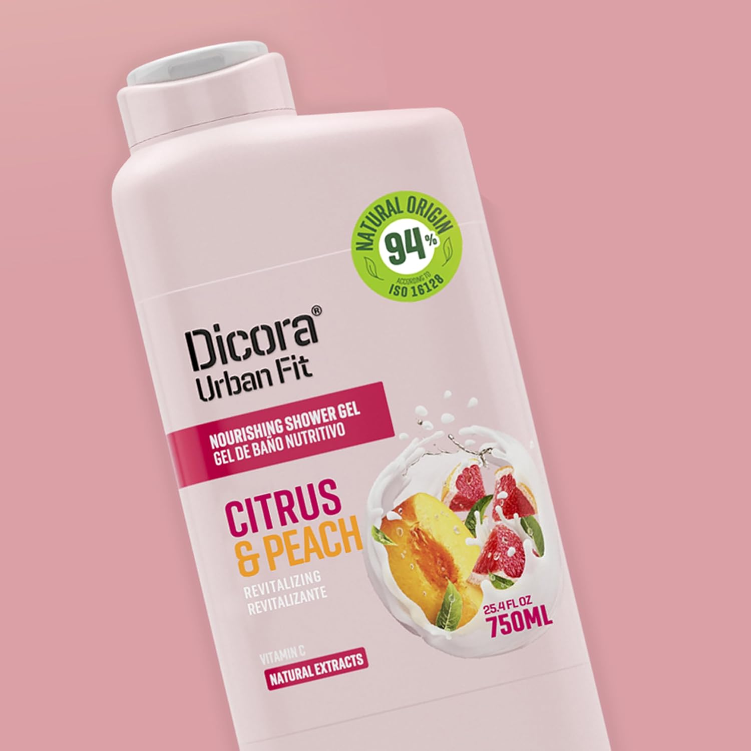 Dicora Urban Fit Shower Gel - Women and Mens Body Wash for All-Day Hydration - Prevents Premature Aging with Vitamin C - Citrus and Peach - 25.4 oz