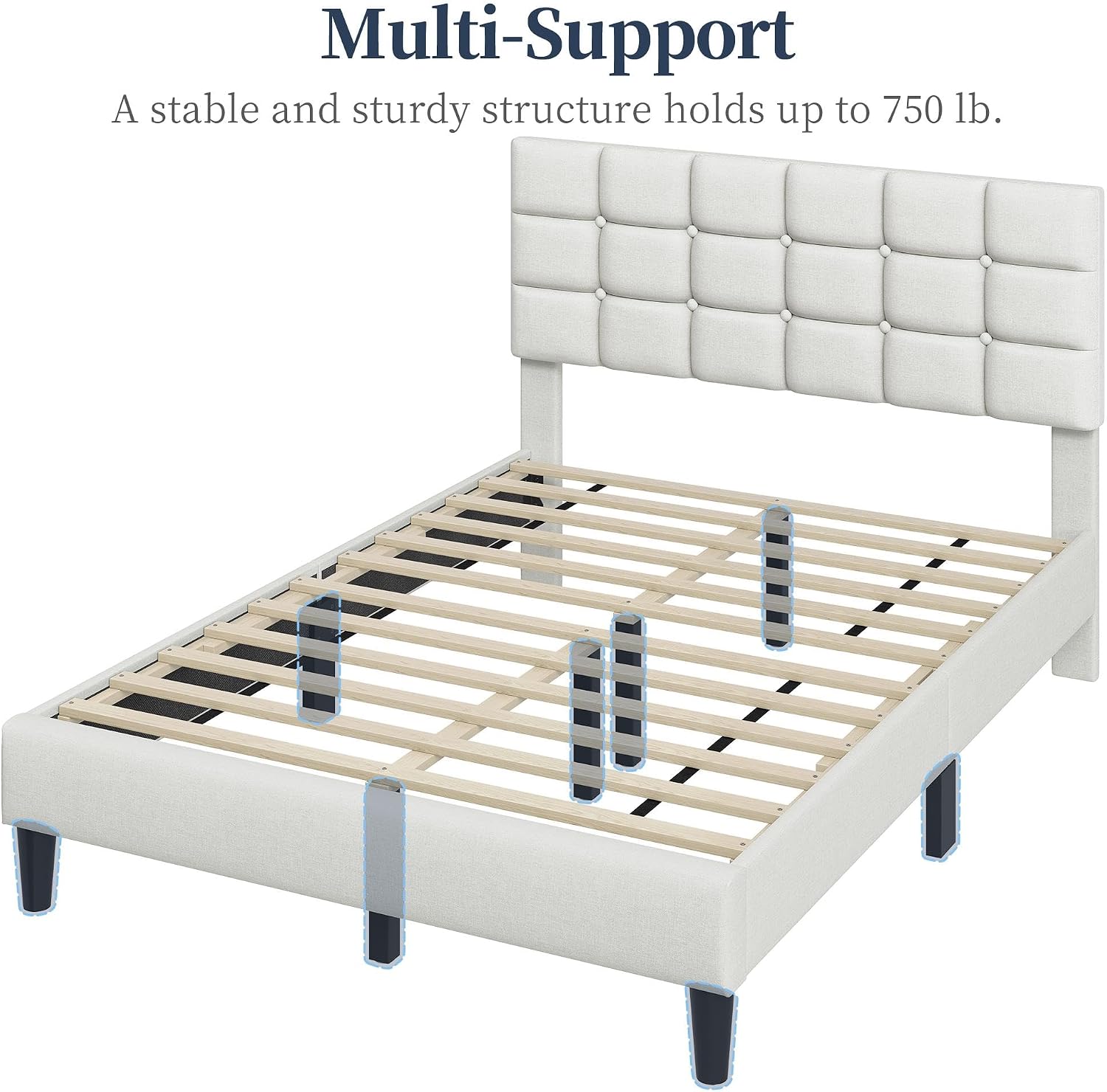 Yaheetech Full Size Upholstered Tufted Bed Frame with Headboard, Dark Gray | Sturdy engineered wood frame with linen fabric upholstery features a soft tufted headboard for easy assembly and support